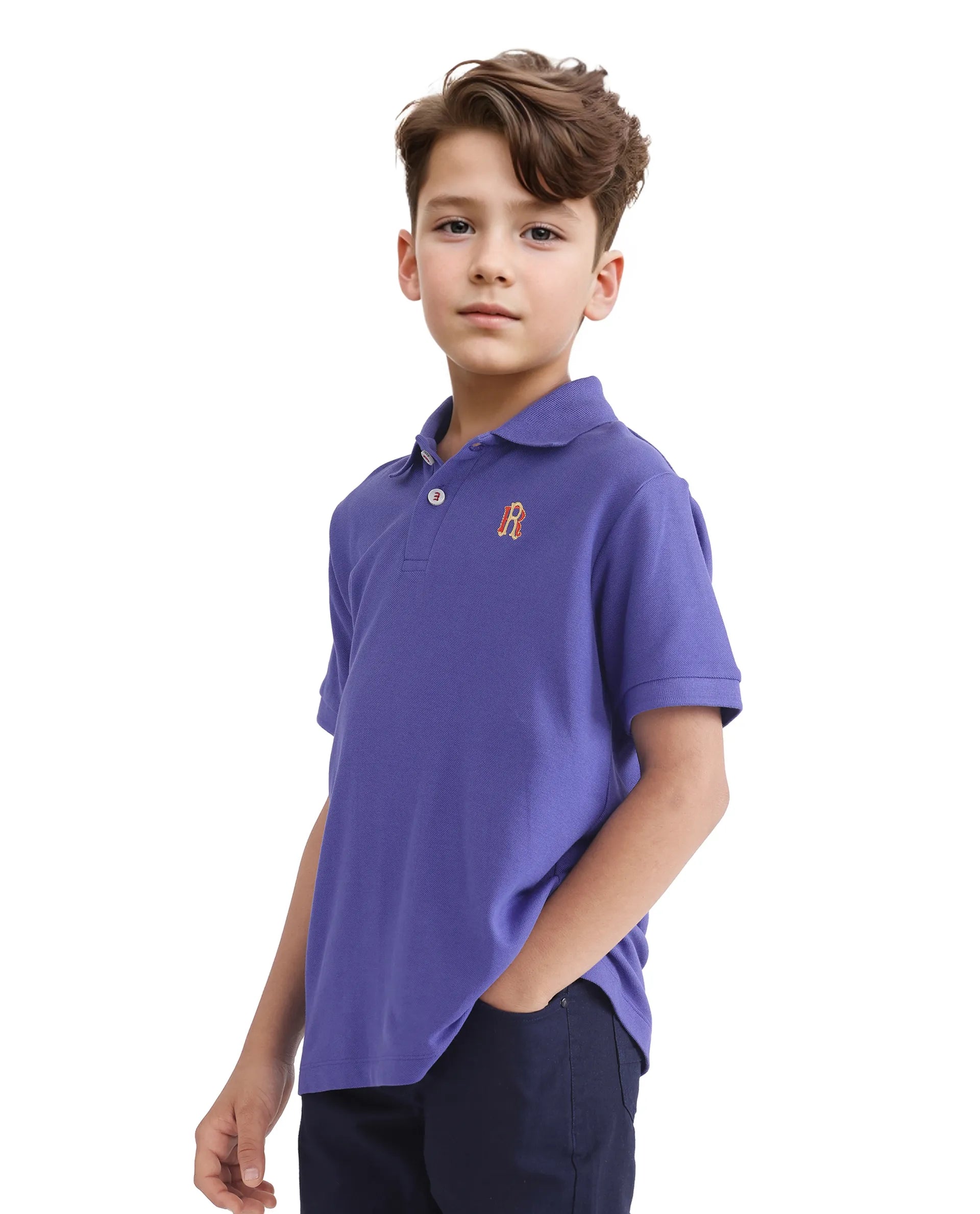 Rare Ones Kids Orik Purple Cotton Short Sleeve Embroidered Regular Fit Polo