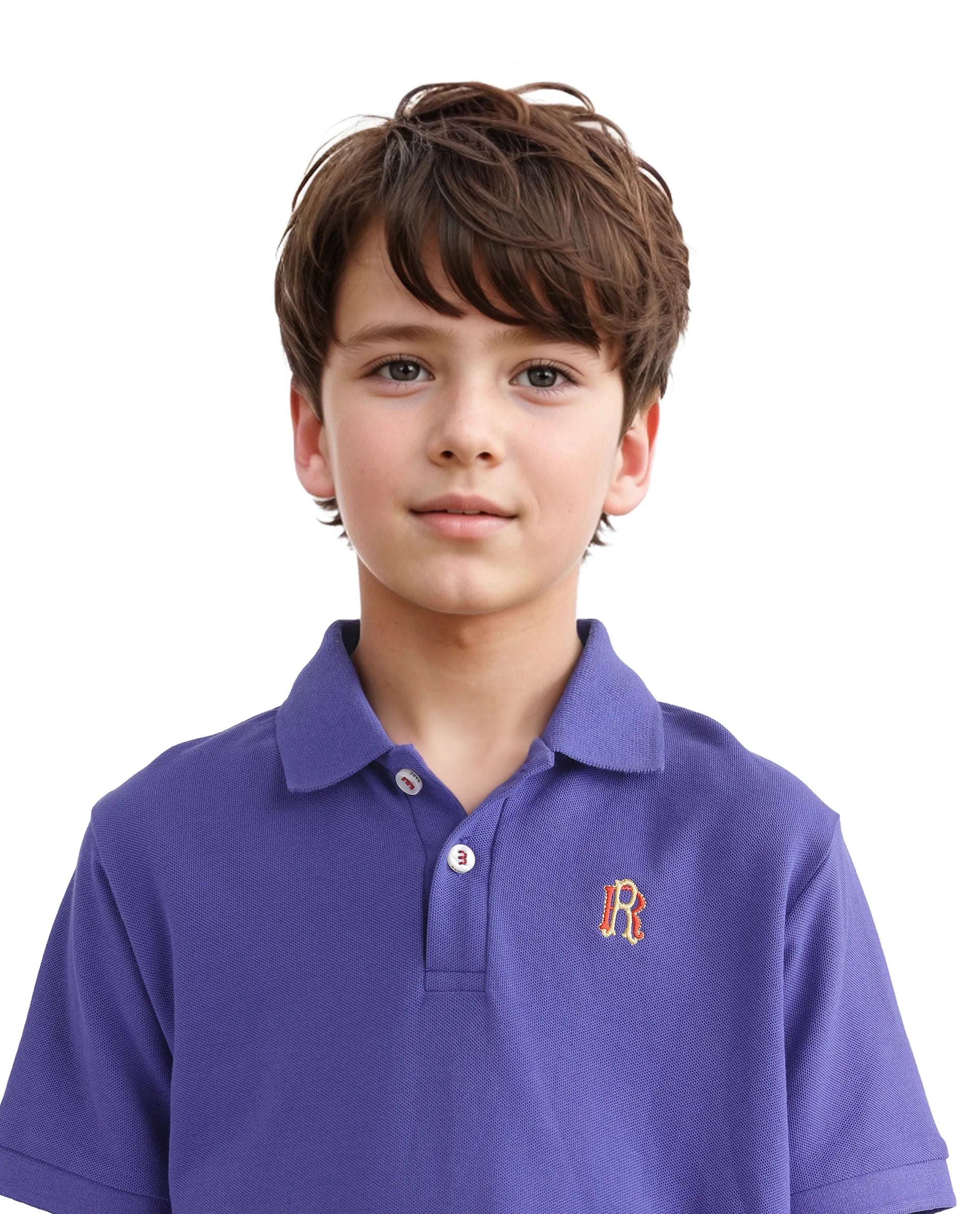 Rare Ones Kids Orik Purple Cotton Short Sleeve Embroidered Regular Fit Polo