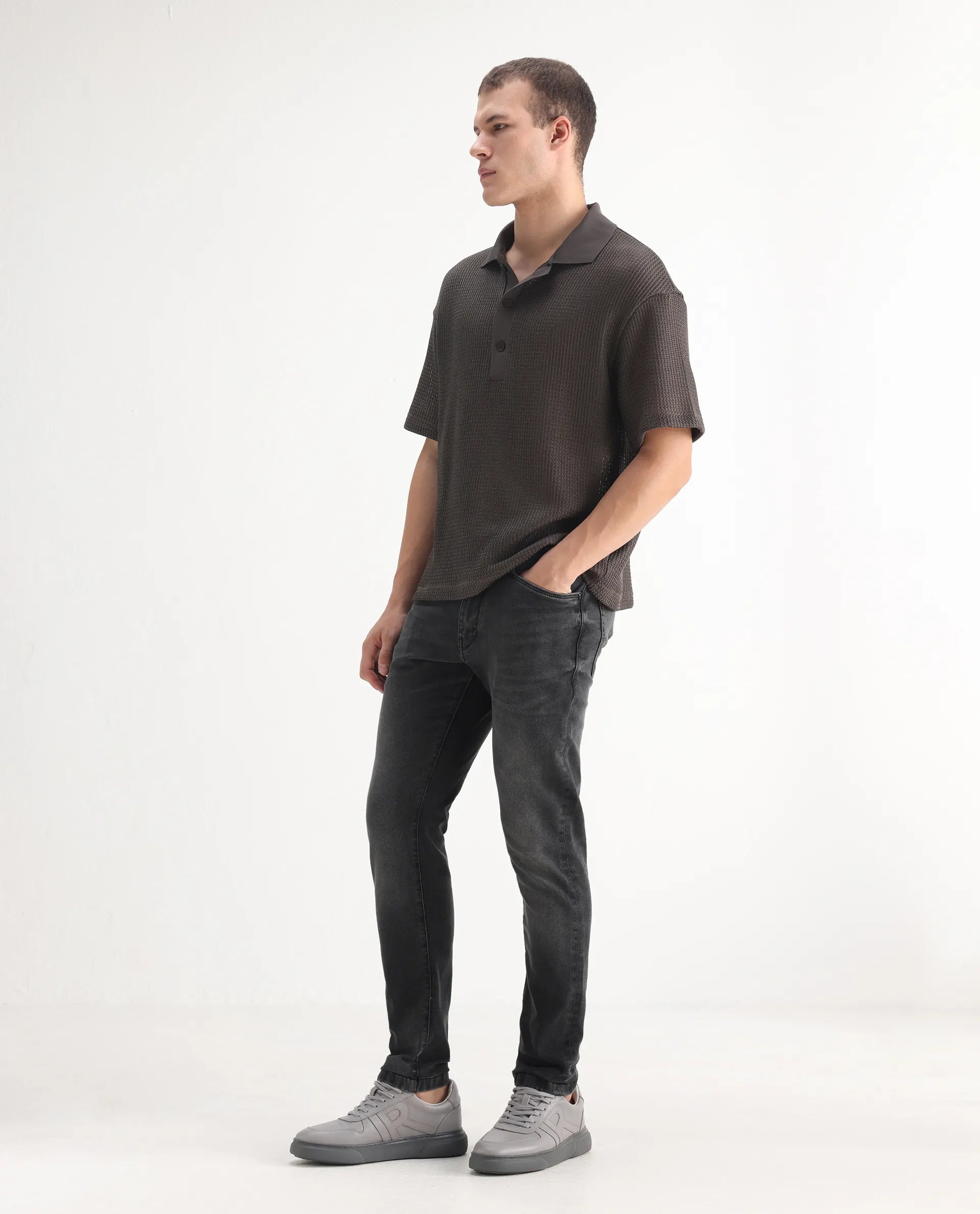 Rare Rabbit Men's Oris Black Cotton Blend Plain Hawk Slim Fit Jeans