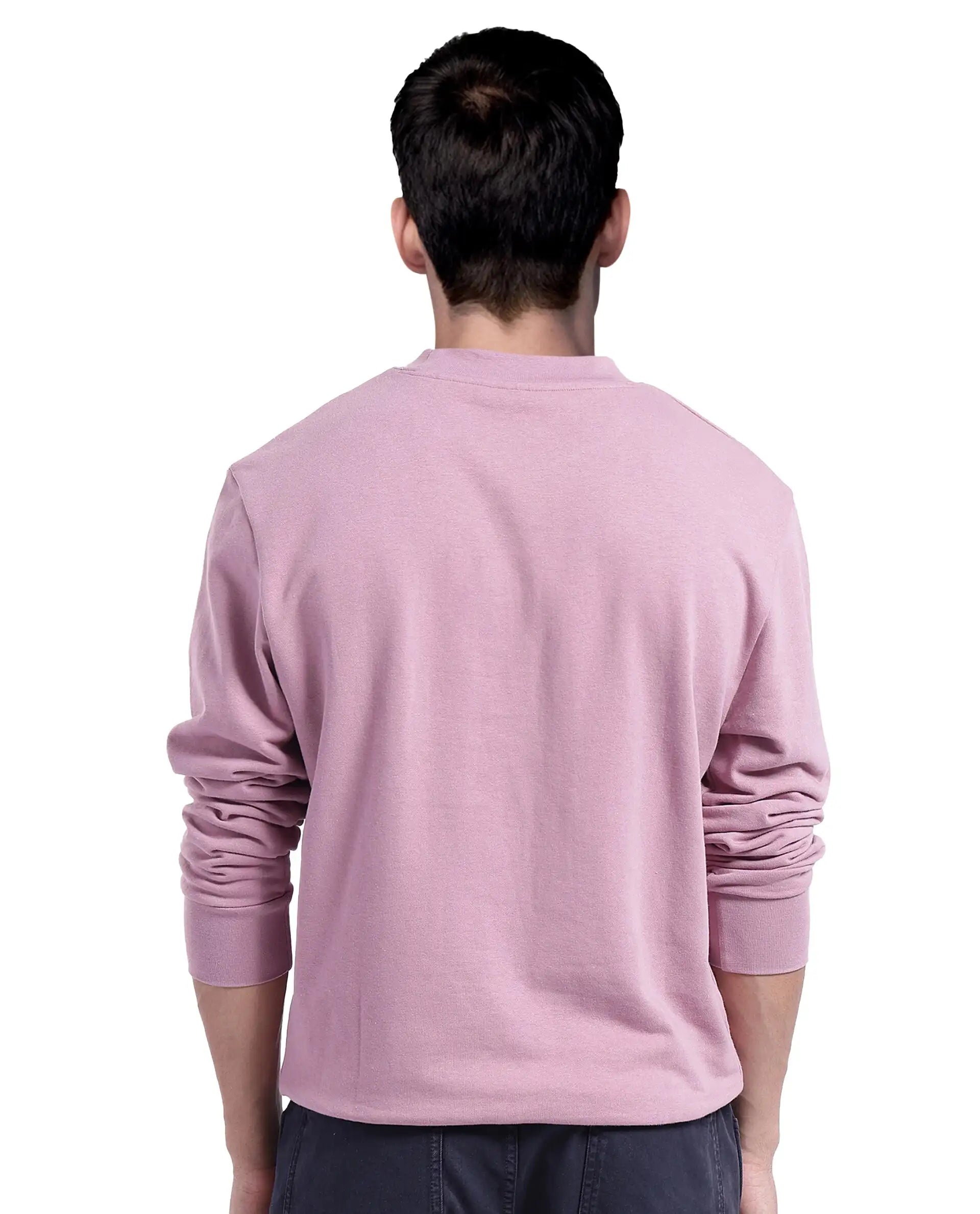 Rare Rabbit Men's Oris Dusky Pink Cotton Blend Fabric Full Sleeve Crew Neck Printed Sweatshirt