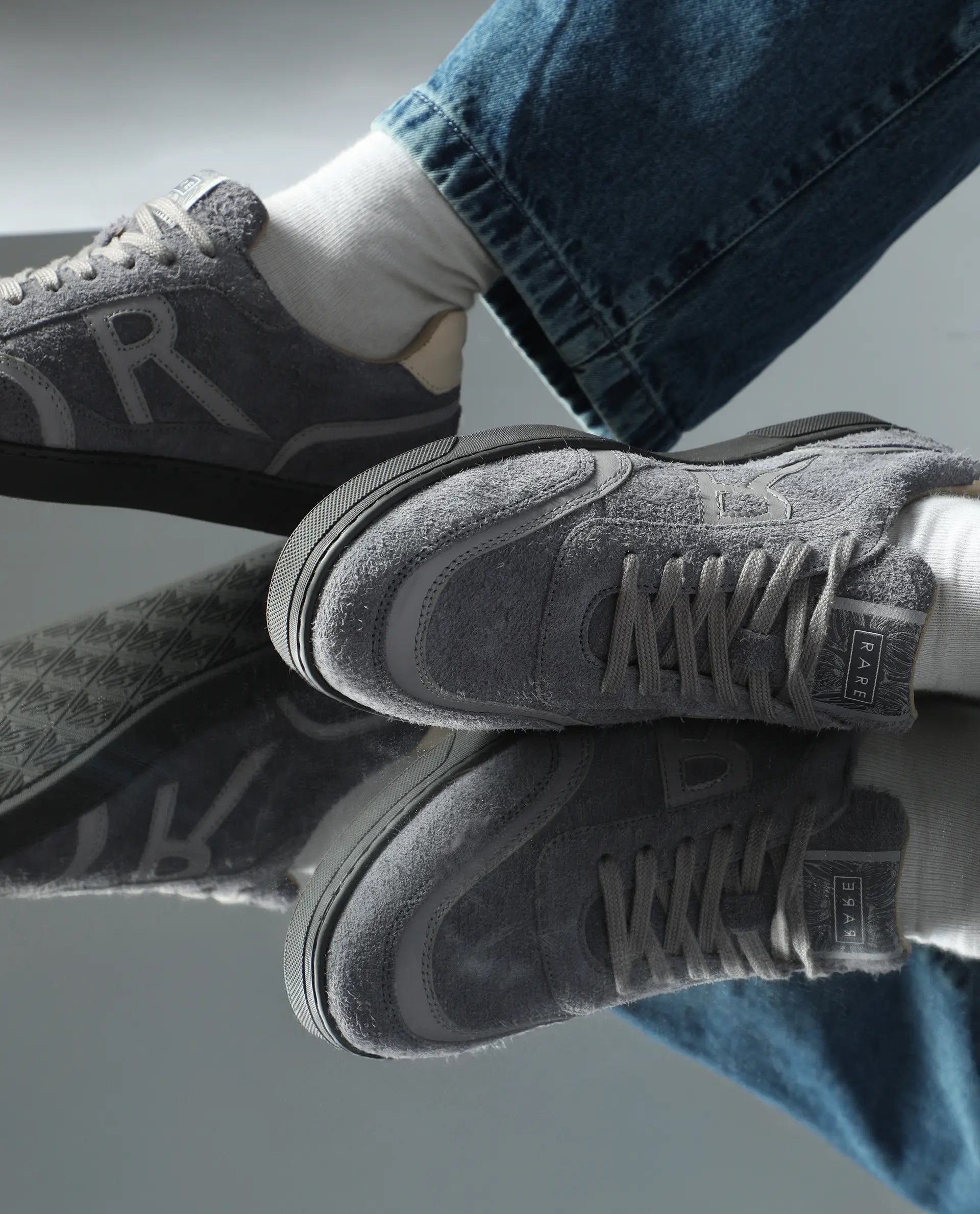 Rare Rabbit Men Orla Grey Lace-Up Closure Suede Sneaker