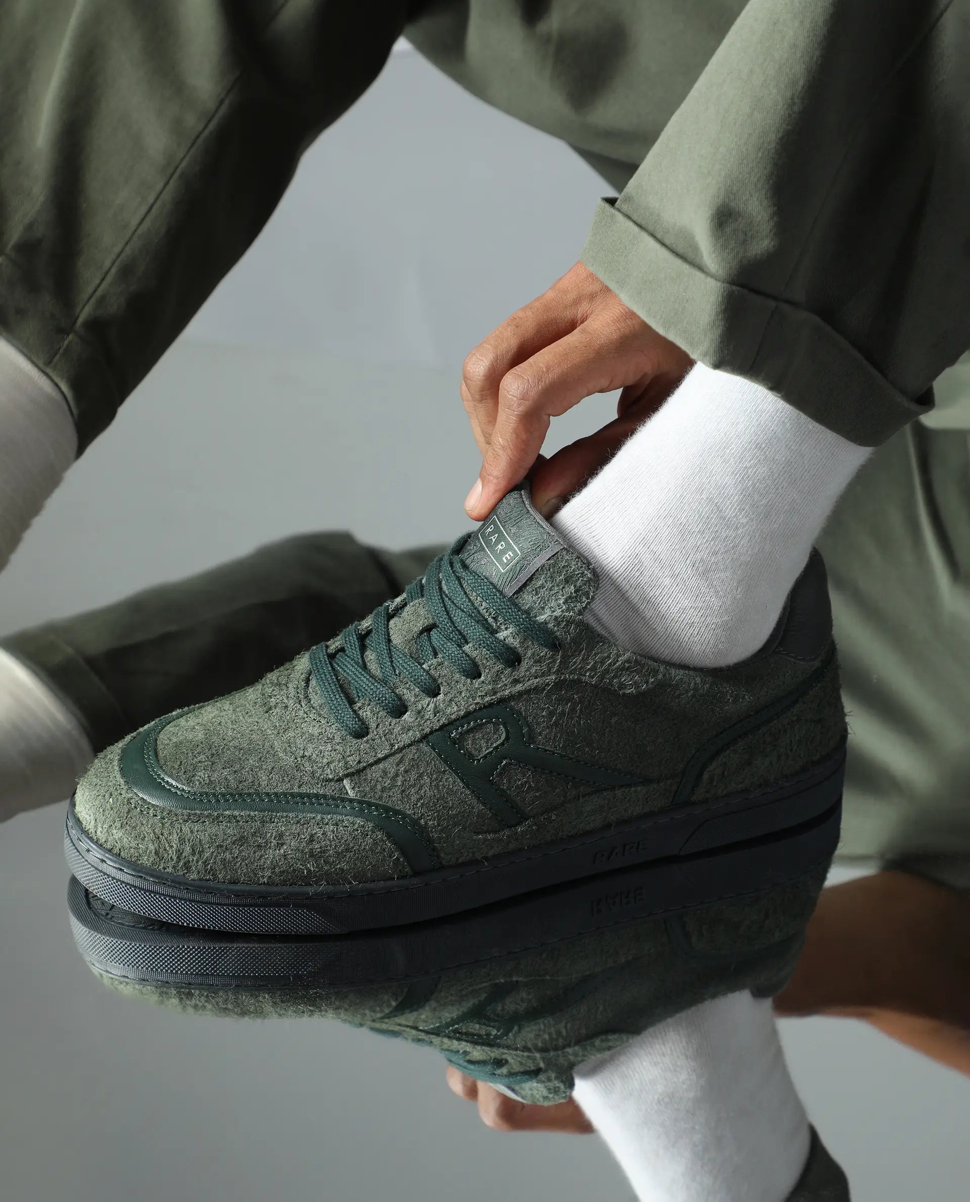 Rare Rabbit Men Orla Olive Lace-Up Closure Suede Sneaker