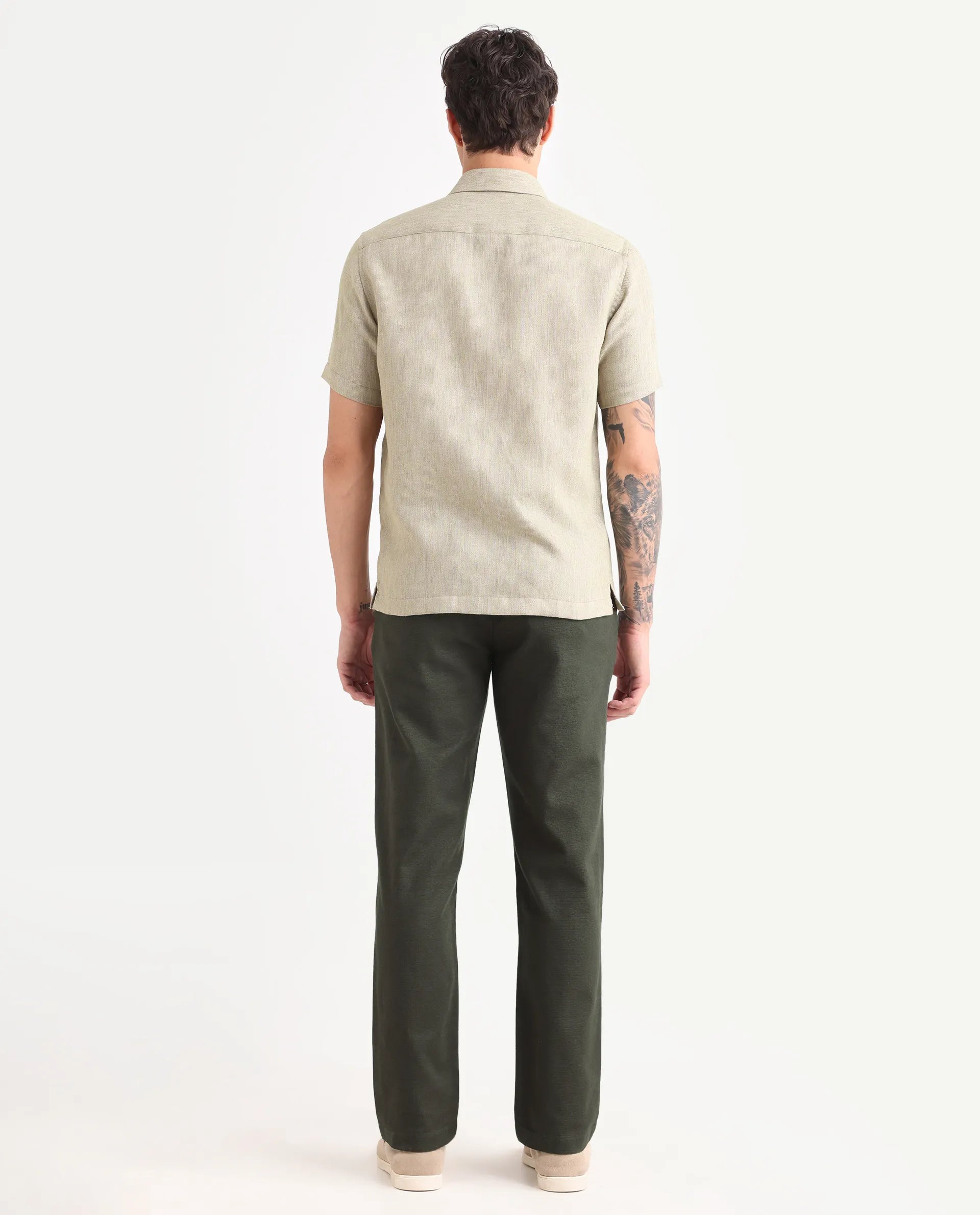 Rare Rabbit Men's Oros Dark Green Cotton Blend Fabric Regular Fit Plain Trouser