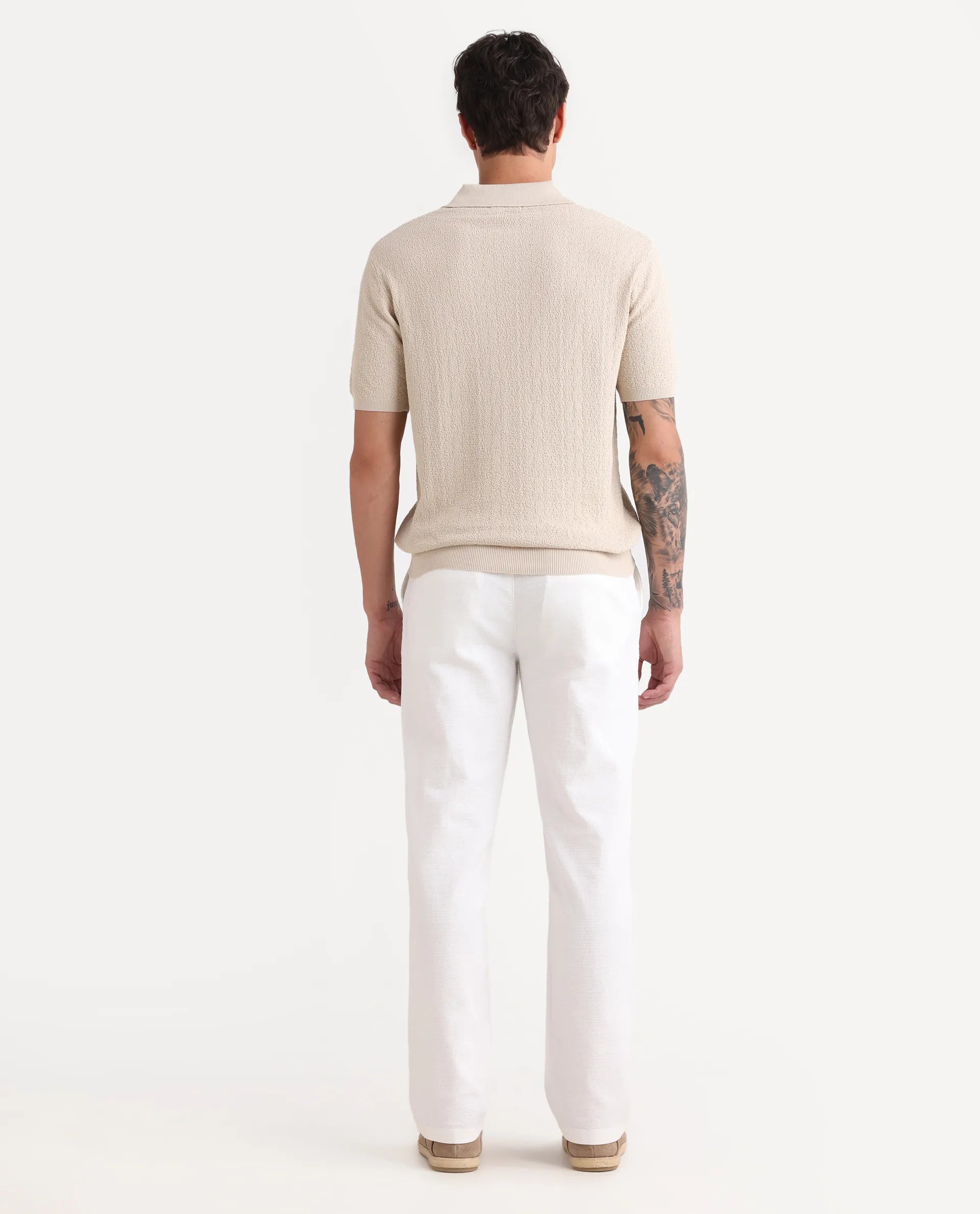Rare Rabbit Men's Oros White Cotton Blend Fabric Regular Fit Plain Trouser