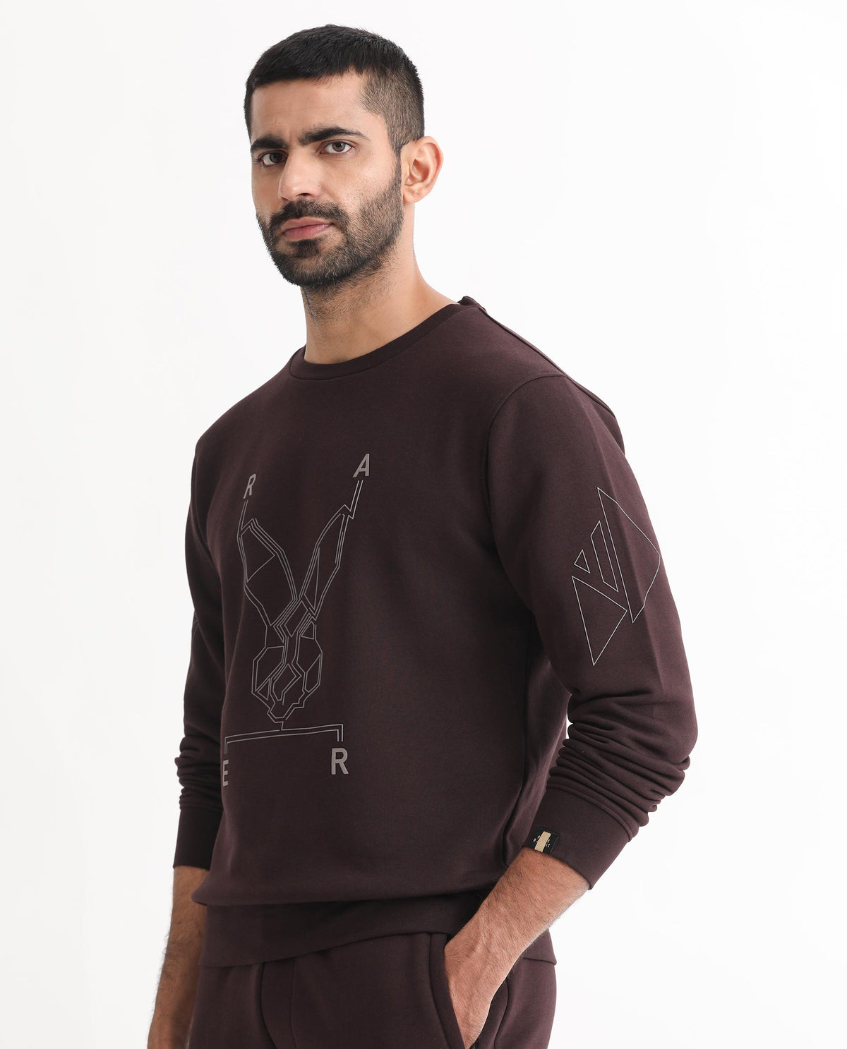 Rare Rabbit Mens Orsay Maroon Sweatshirt Cotton Polyester Fabric Round Neck Knitted Full Sleeves Comfortable Fit