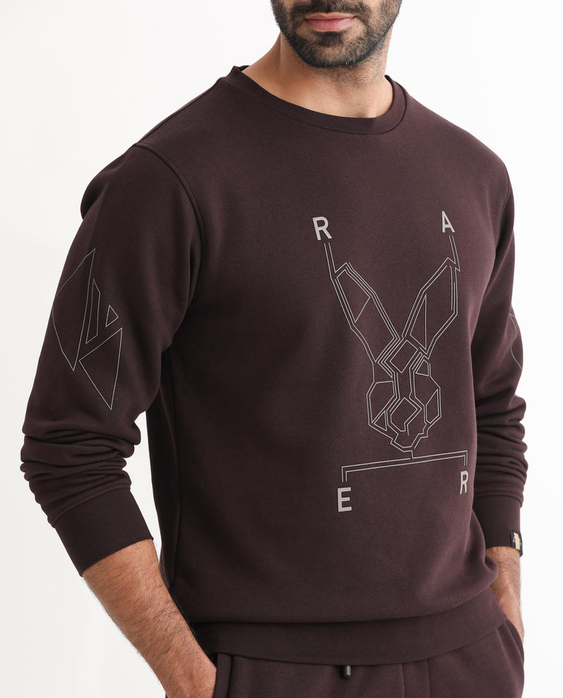 RARE RABBIT MENS ORSAY MAROON SWEATSHIRT COTTON POLYESTER FABRIC ROUND NECK KNITTED FULL SLEEVES COMFORTABLE FIT
