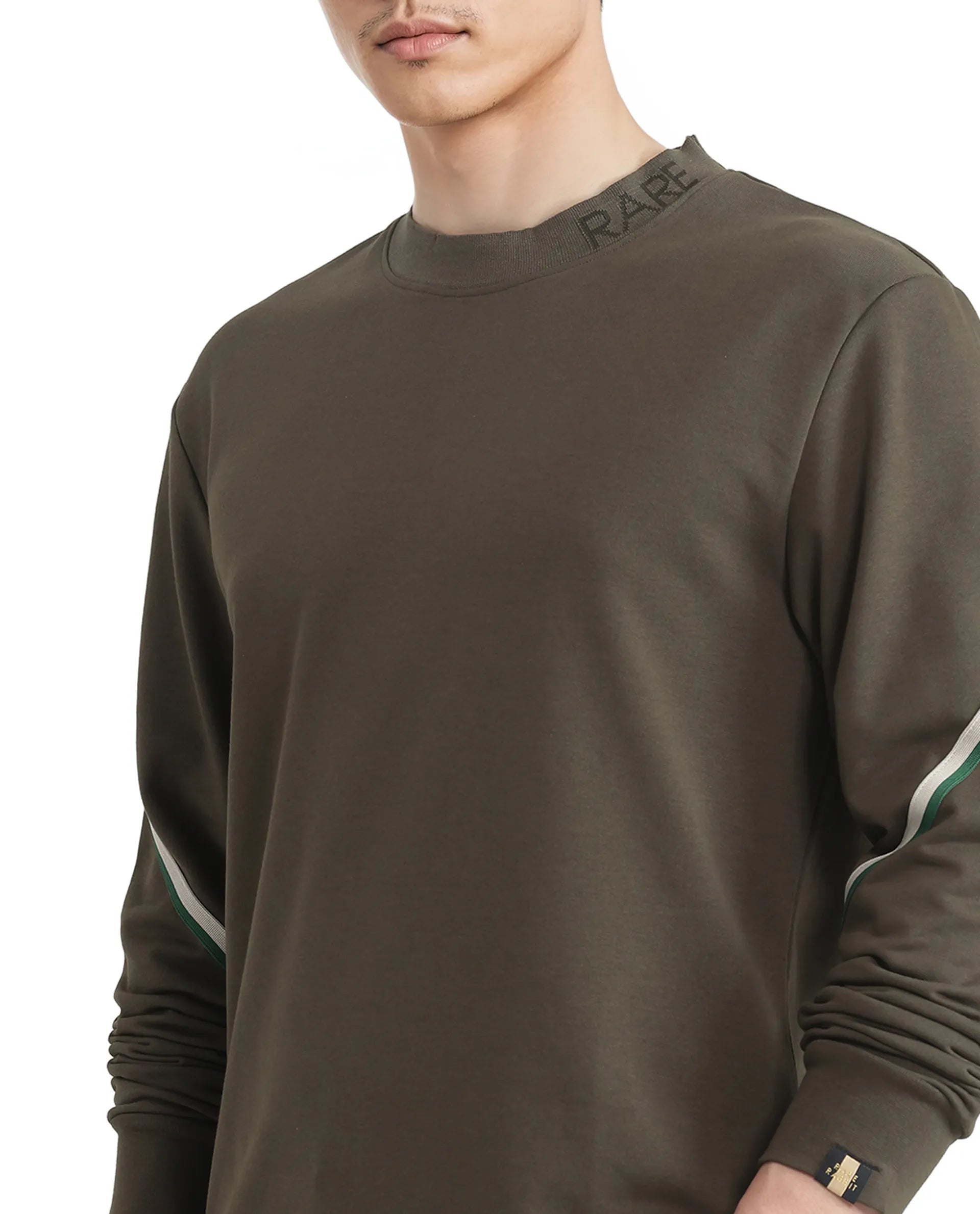 Rare Rabbit Men Orso Olive Cotton Polyester Fabric Full Sleeve Crew Neck Regular Fit Printed Sweatshirt