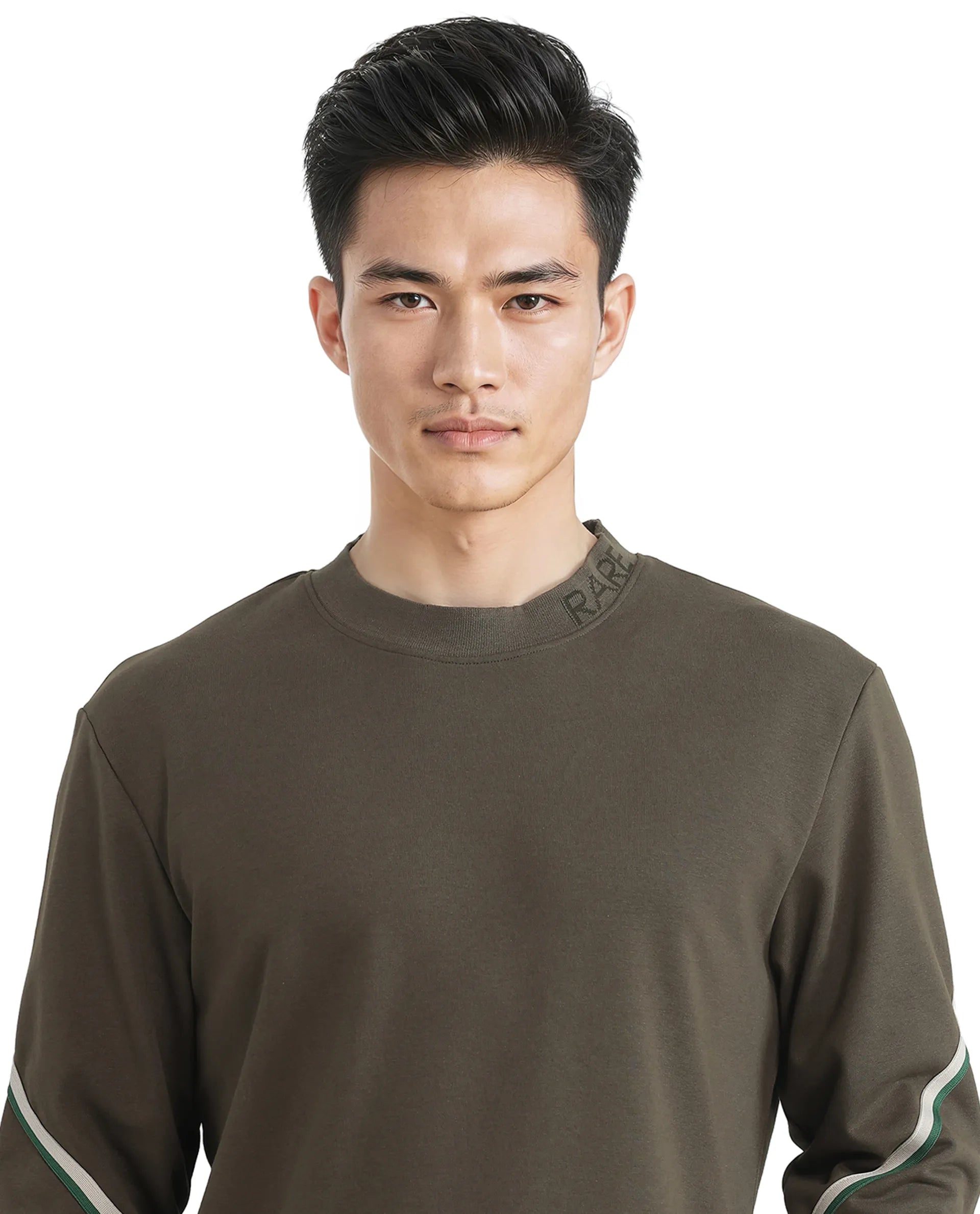 Rare Rabbit Men Orso Olive Cotton Polyester Fabric Full Sleeve Crew Neck Regular Fit Printed Sweatshirt