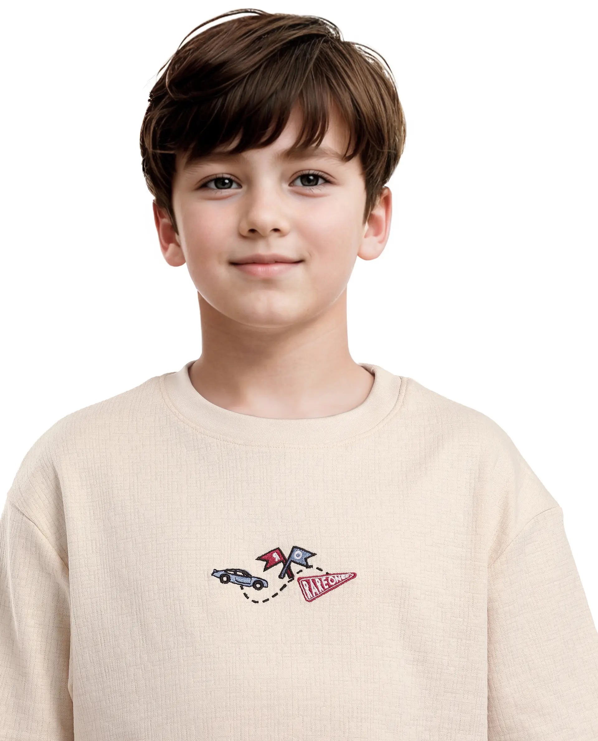 Rare Ones Kids Oryn-T Beige Cotton Blend Half Sleeve Slip-On Printed Regular Fit T-Shirt