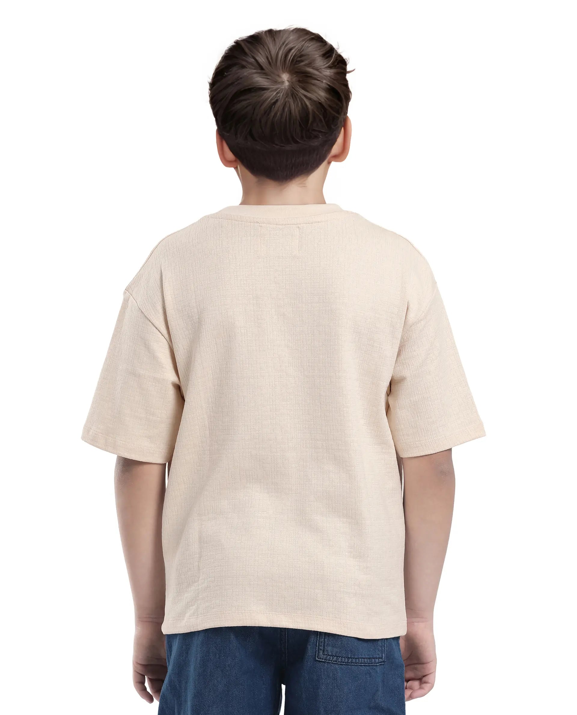 Rare Ones Kids Oryn-T Beige Cotton Blend Half Sleeve Slip-On Printed Regular Fit T-Shirt