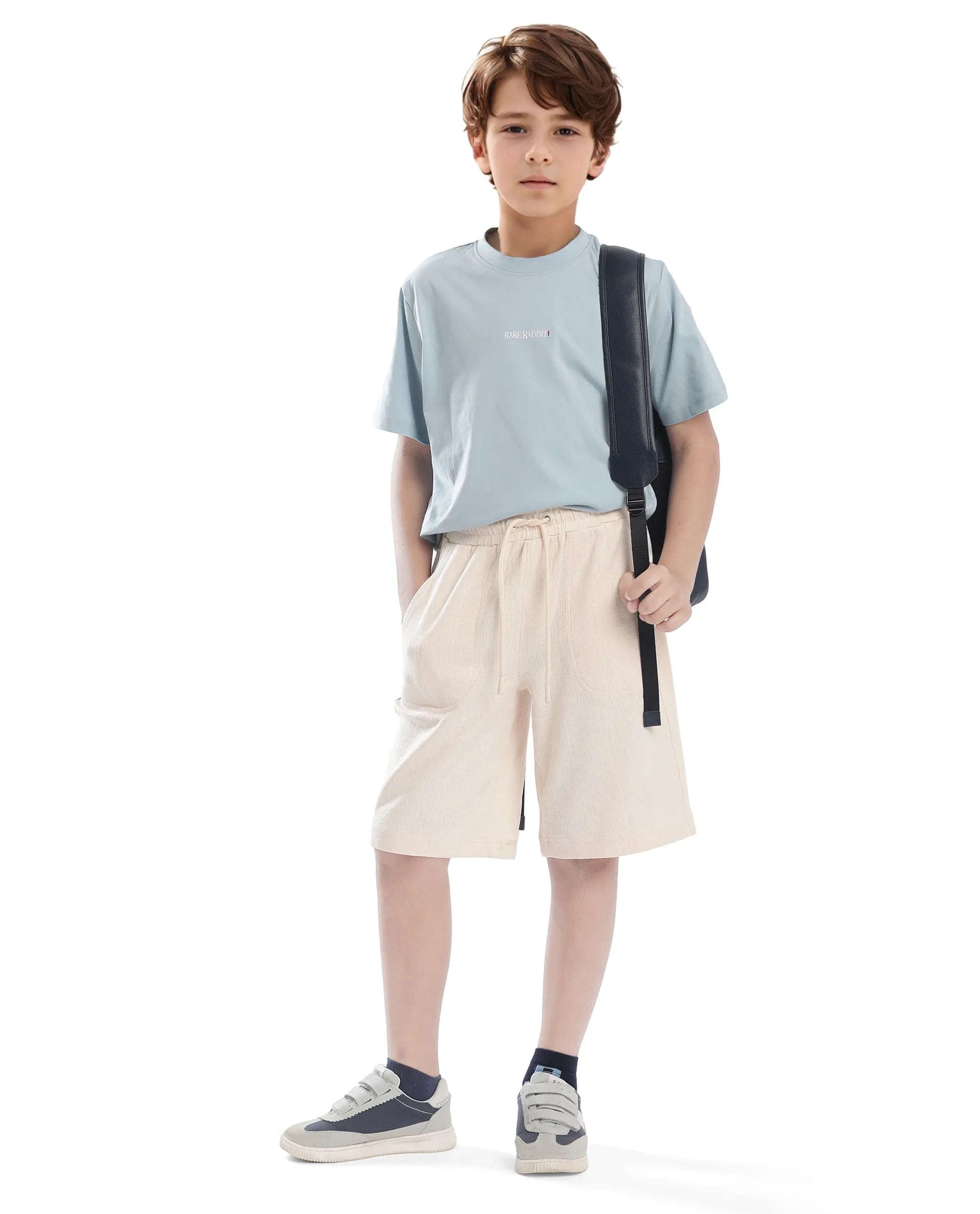 Rare Ones Kids Oryn Beige Cotton Blend Drawstring Solid Regular Fit Shorts