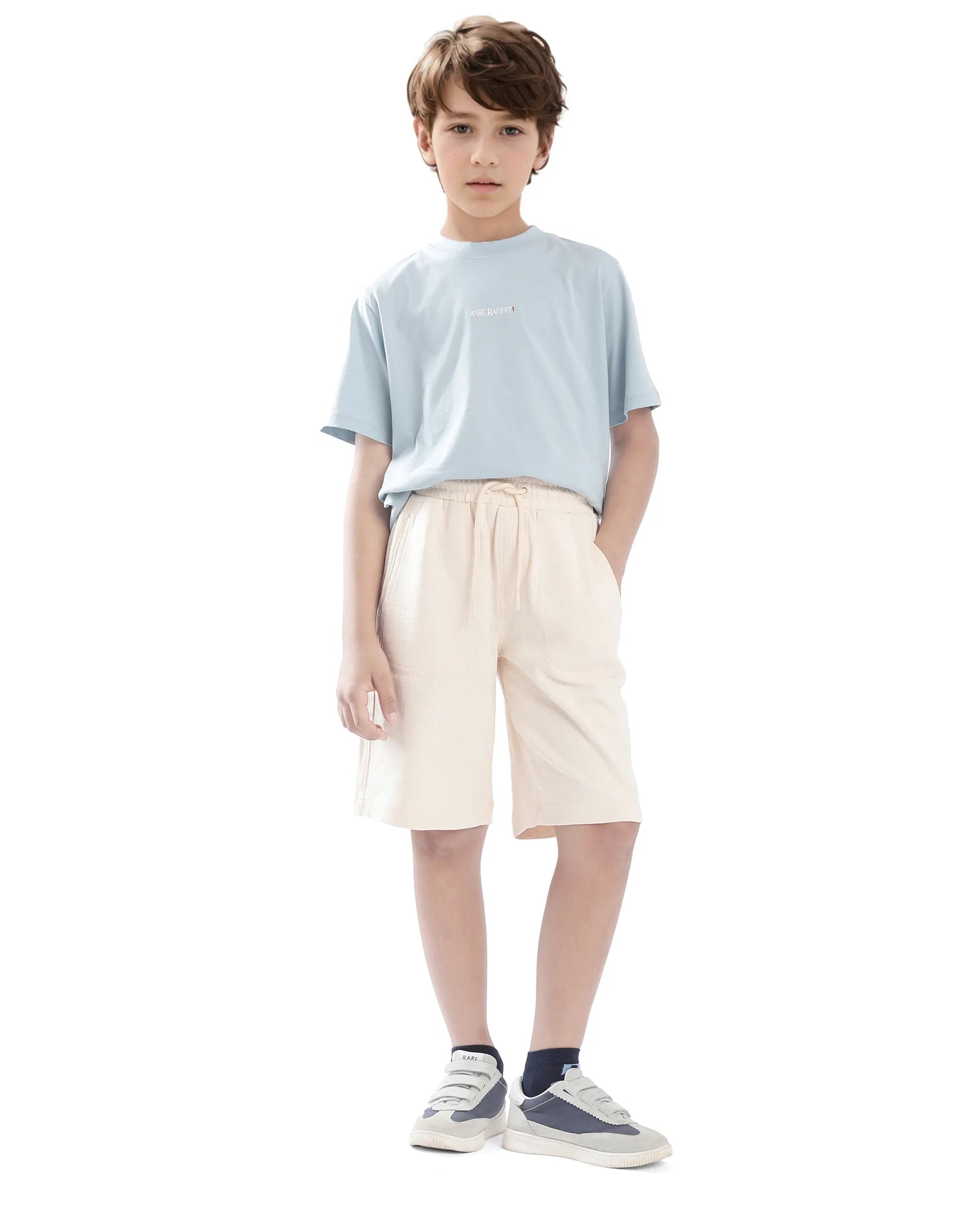 Rare Ones Kids Oryn Beige Cotton Blend Drawstring Solid Regular Fit Shorts