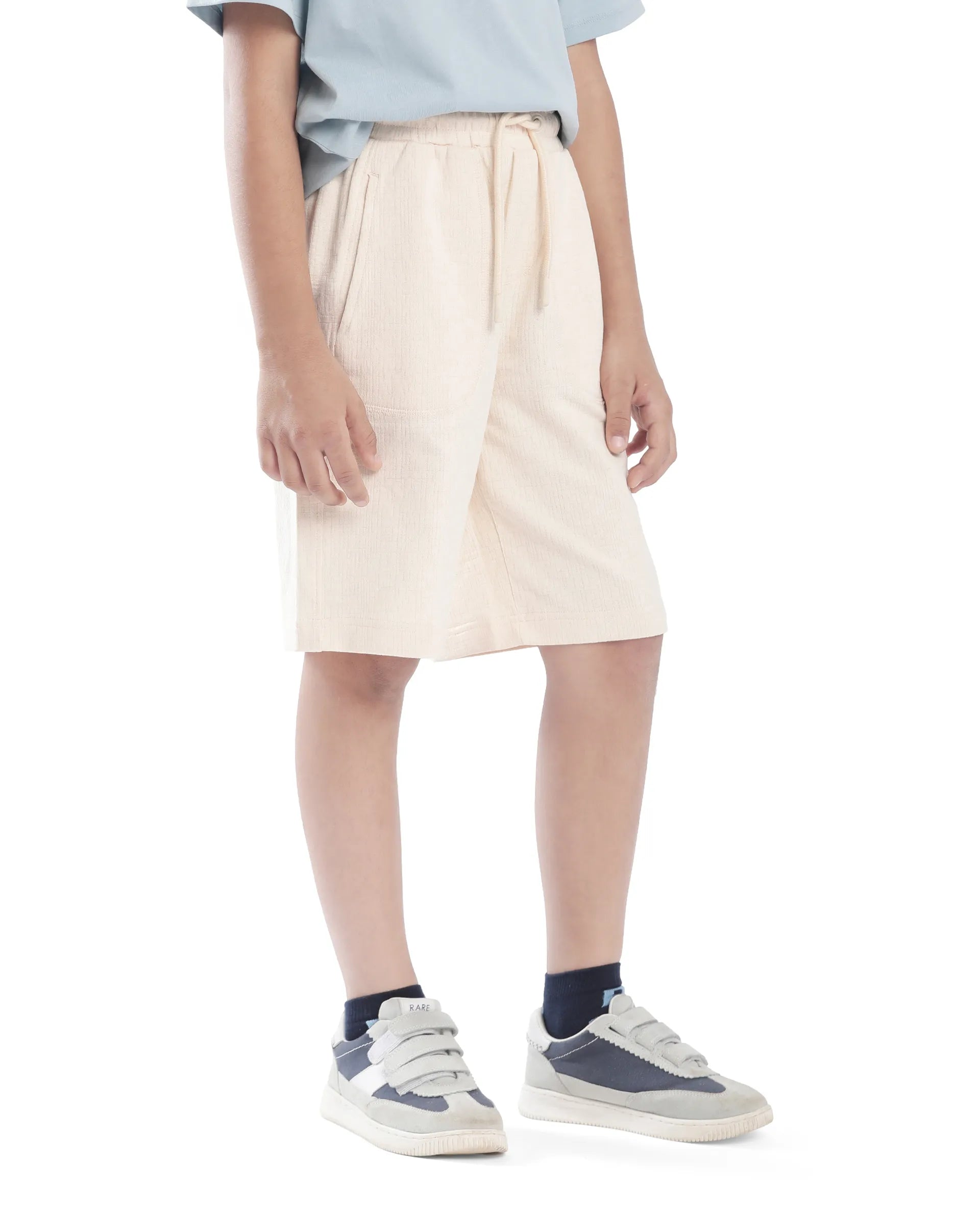 Rare Ones Kids Oryn Beige Cotton Blend Drawstring Solid Regular Fit Shorts