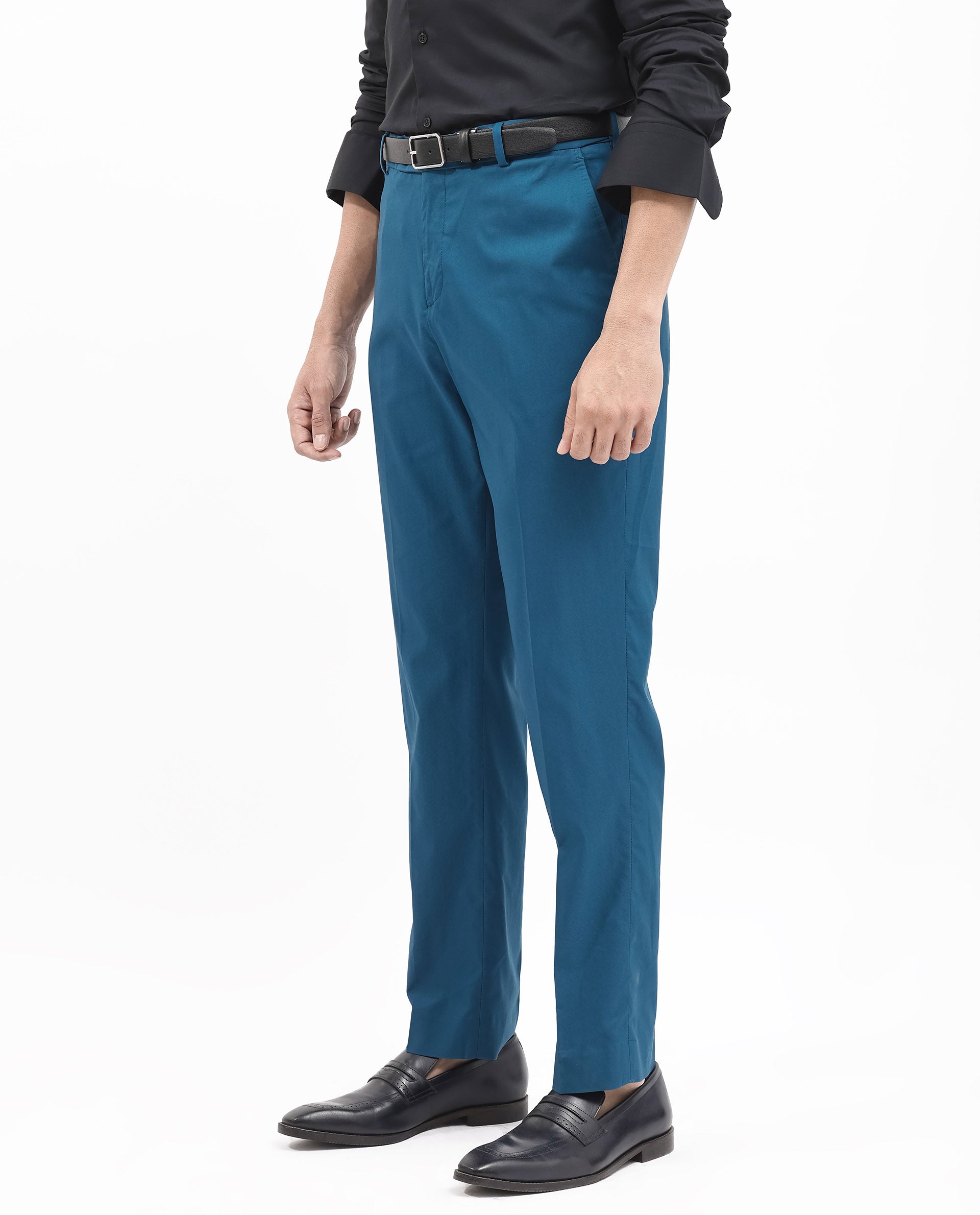 Rare Rabbit Men's Oscar Dark Teal Polyester Viscose Fabric Notch Lapel Button Closure Single Breasted Cavalry Twill Suit