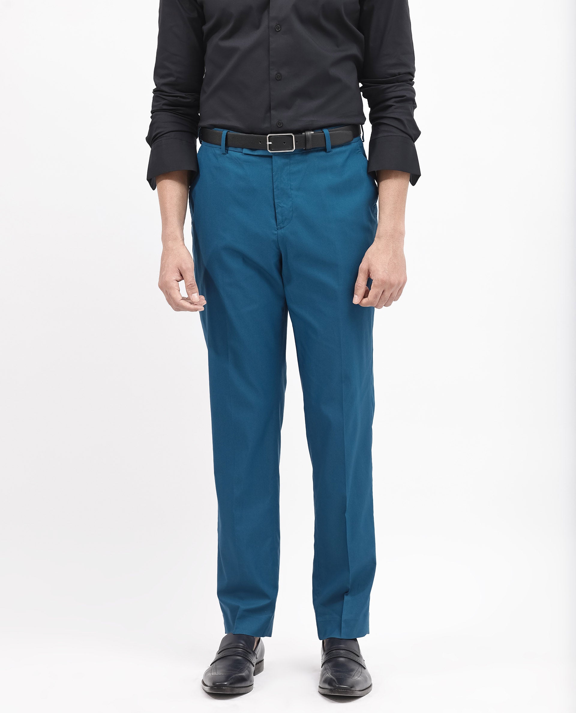 Rare Rabbit Men's Oscar Dark Teal Polyester Viscose Fabric Notch Lapel Button Closure Single Breasted Cavalry Twill Suit