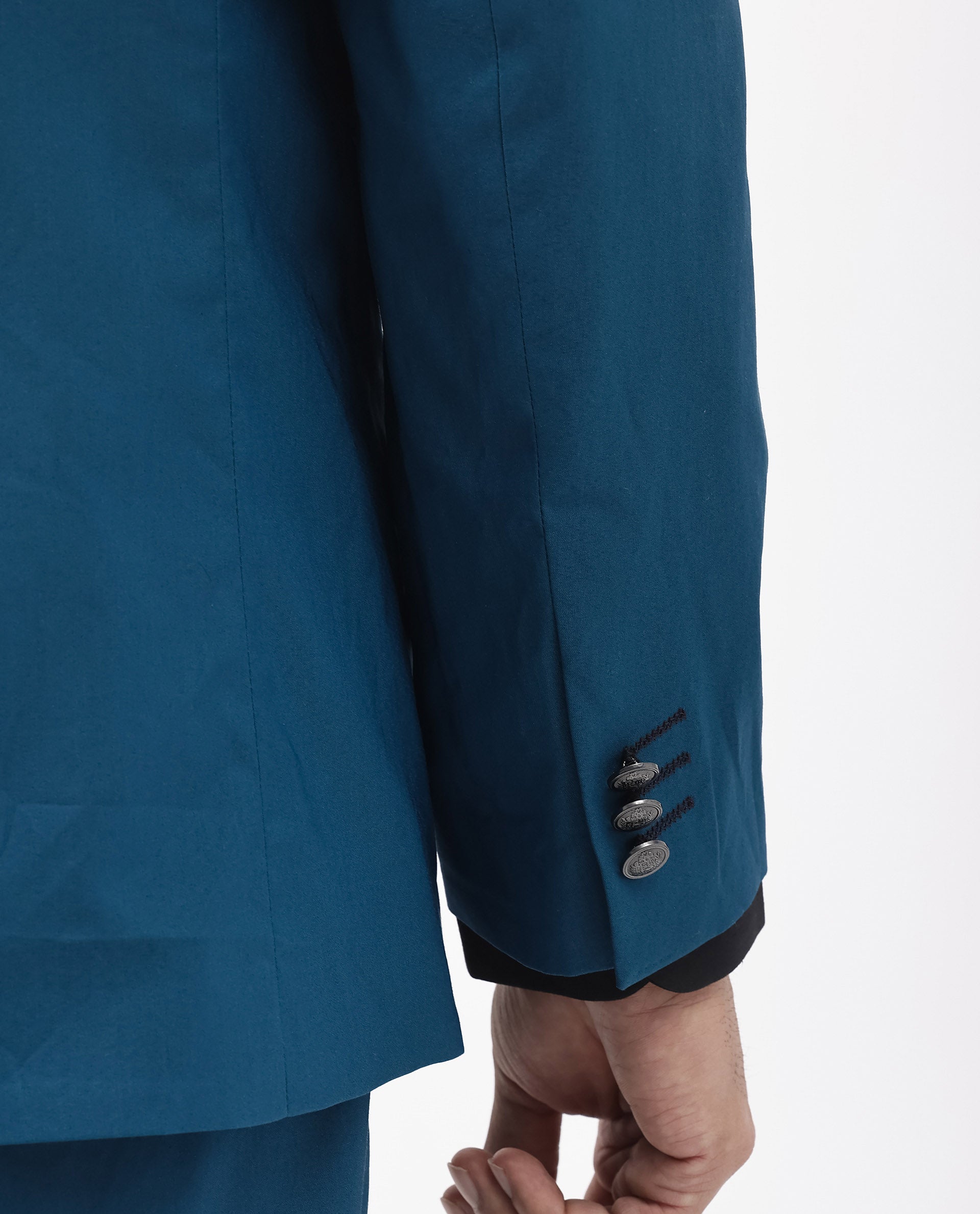 Rare Rabbit Men's Oscar Dark Teal Polyester Viscose Fabric Notch Lapel Button Closure Single Breasted Cavalry Twill Suit