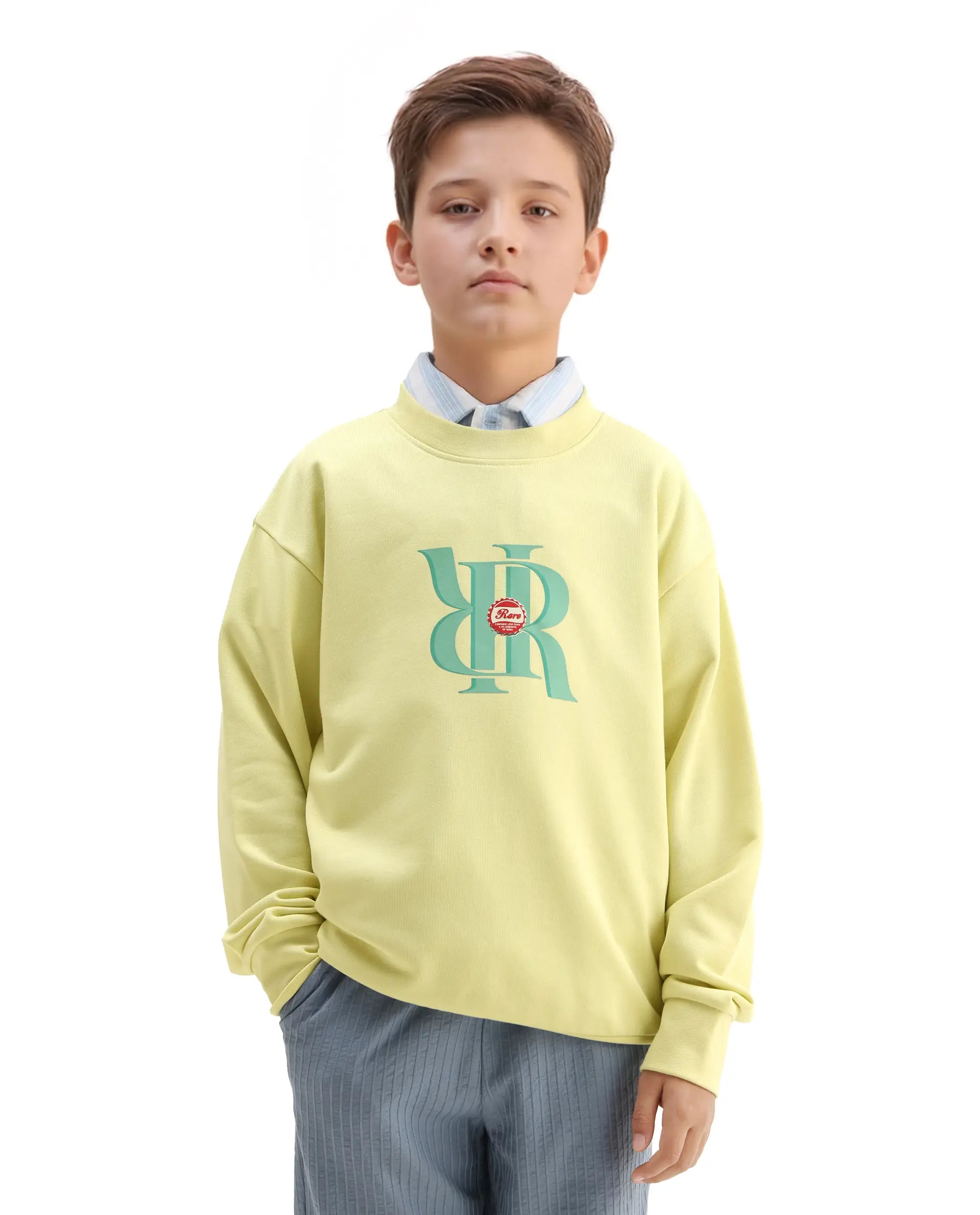 Rare Ones Kids Oslo Light Yellow Cotton Blend Pigment Print Oversized Sweatshirt