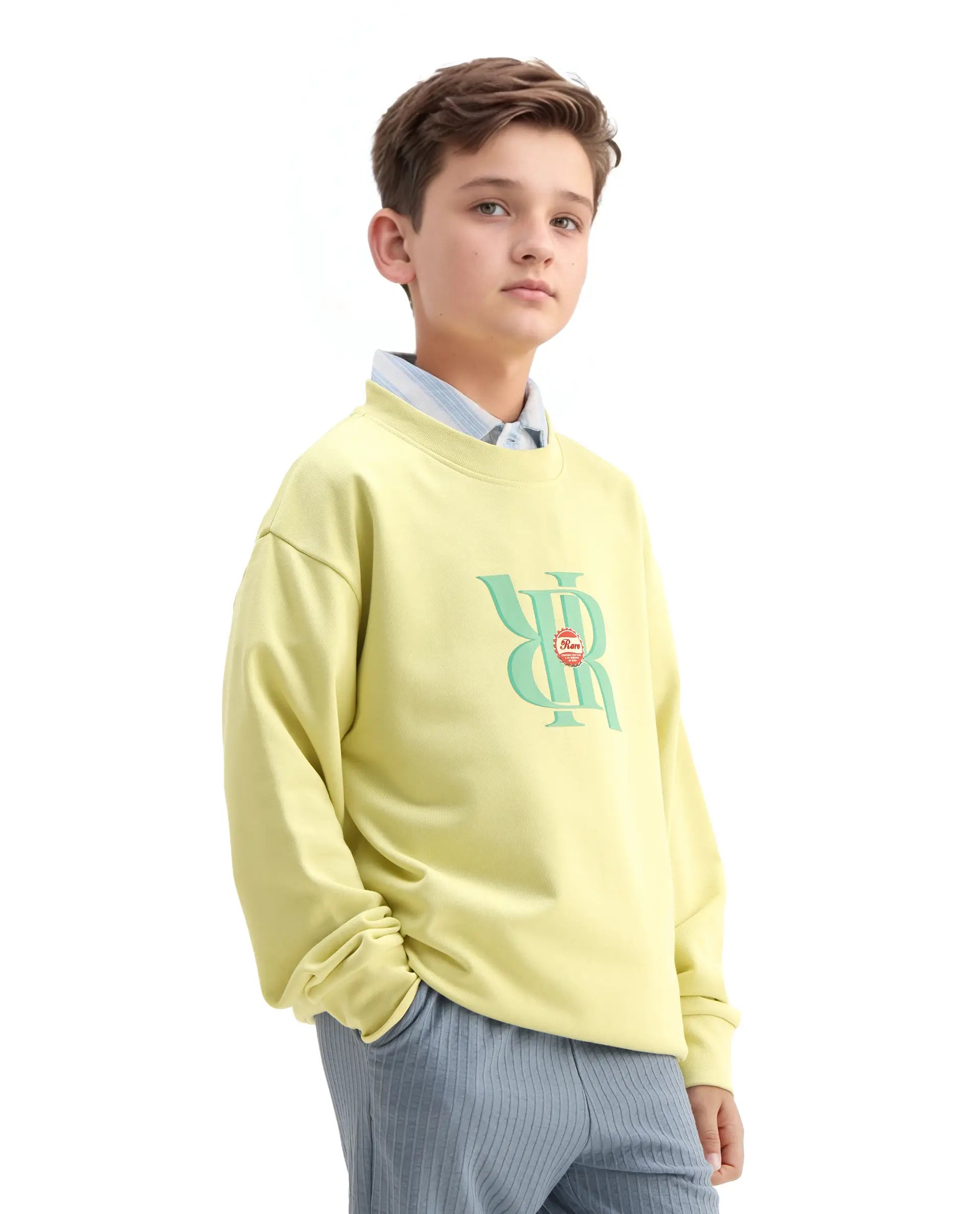Rare Ones Kids Oslo Light Yellow Cotton Blend Pigment Print Oversized Sweatshirt