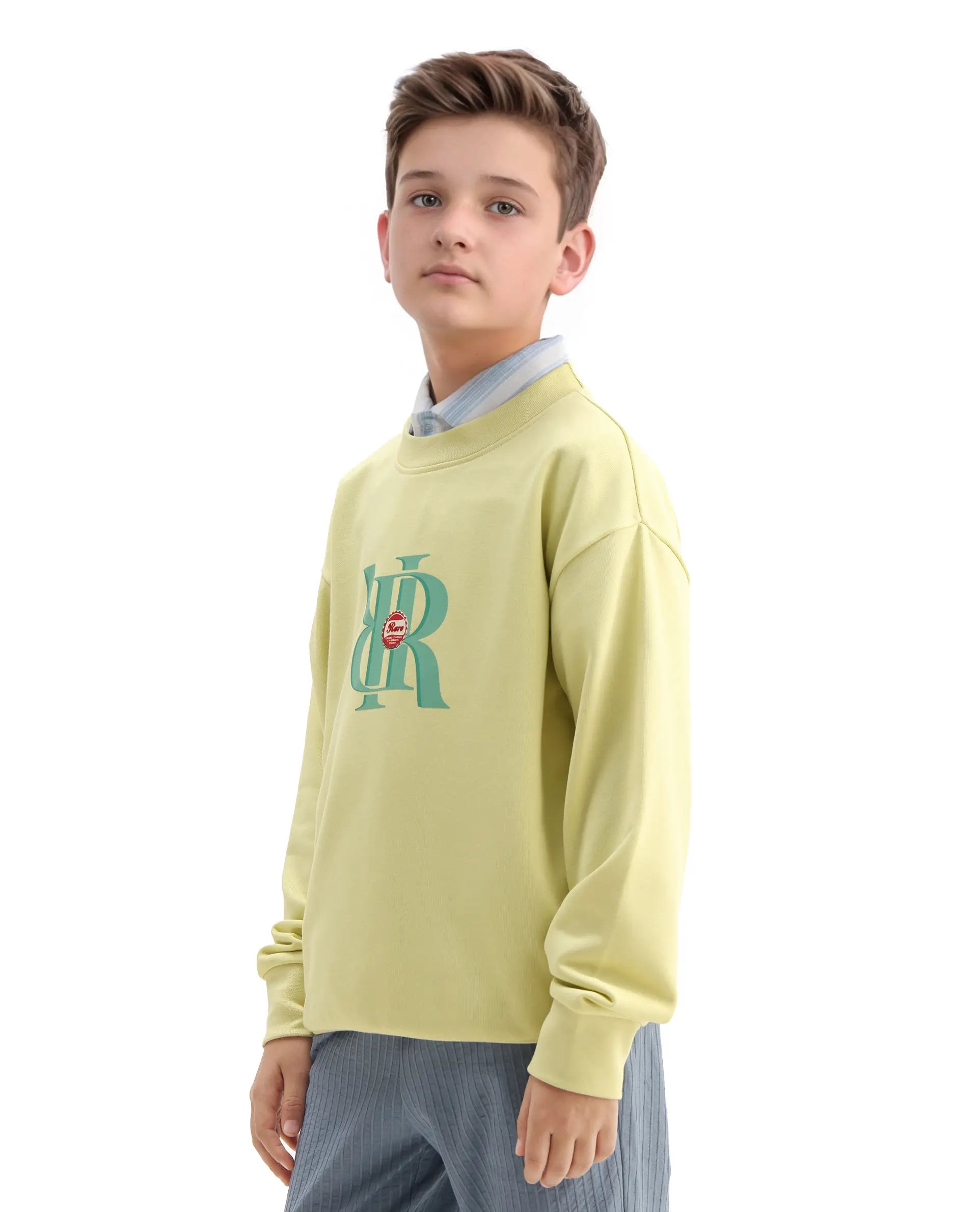 Rare Ones Kids Oslo Light Yellow Cotton Blend Pigment Print Oversized Sweatshirt