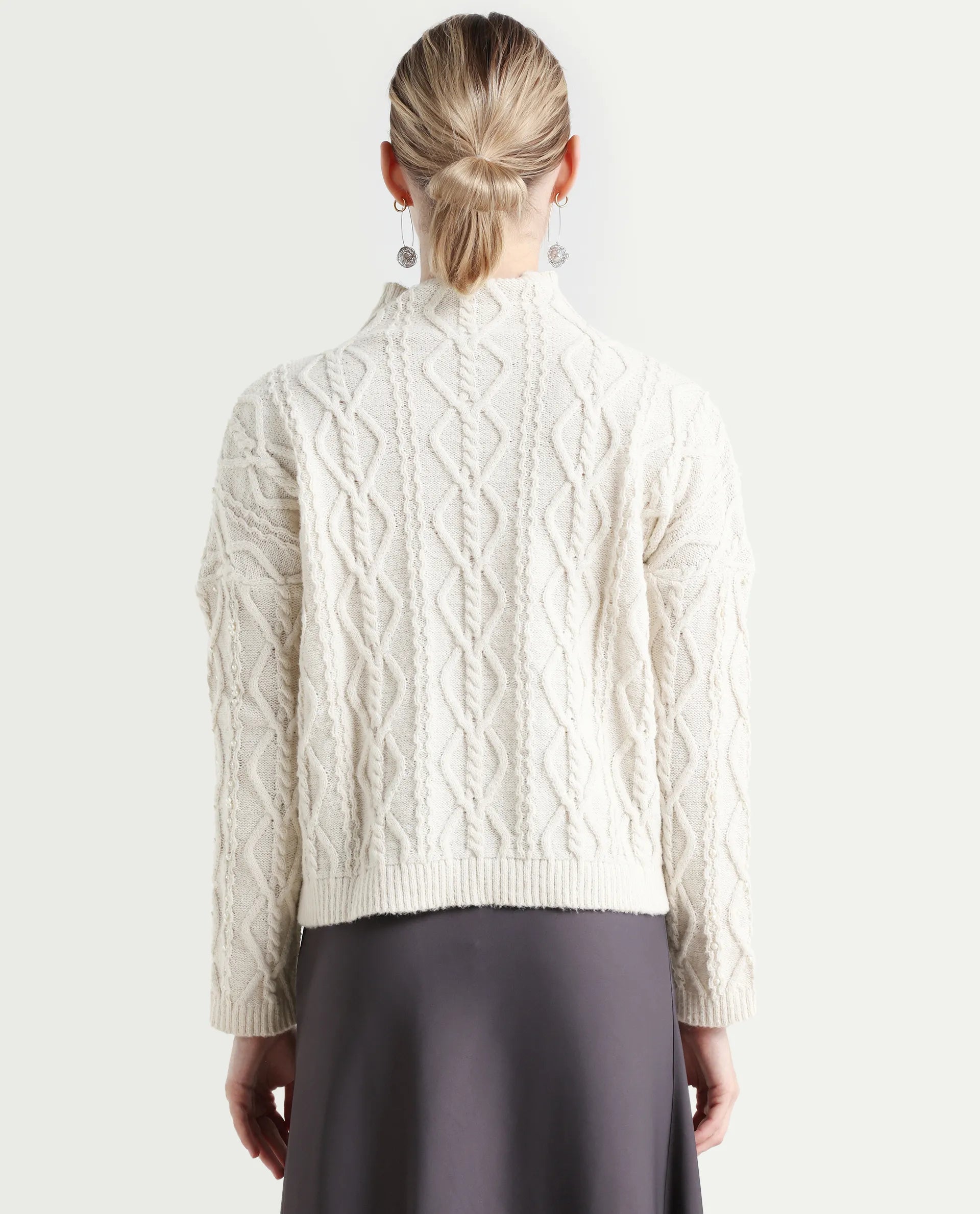 Rareism Women's Polyester High Neck Plain Relaxed Fit Sweater