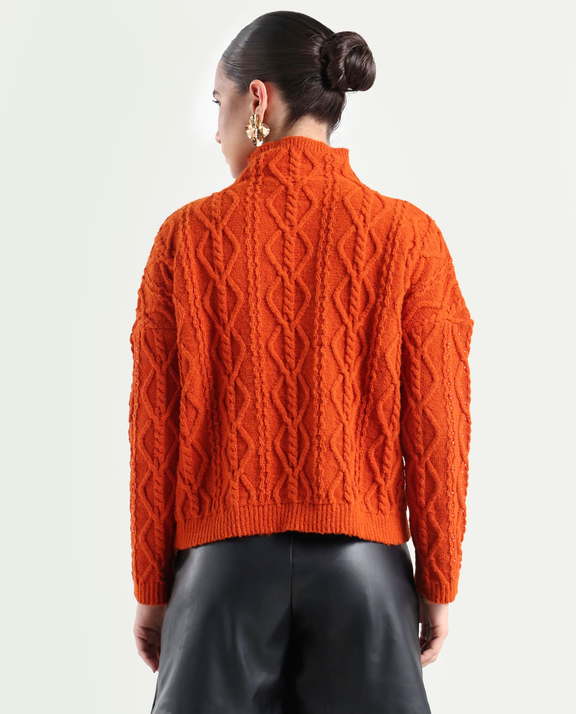 Rareism Women's Osmaniye Rust Polyester High Neck Plain Relaxed Fit Sweater