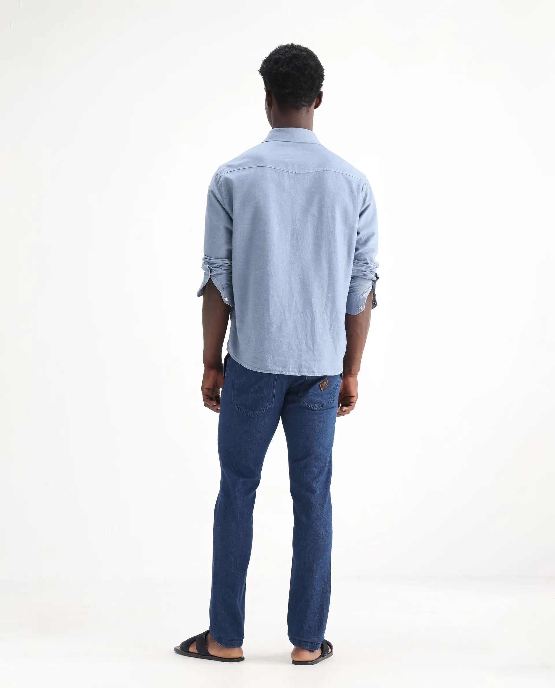 Rare Rabbit Men's Osmar Blue Cotton Plain Hawk Slim Fit Jeans