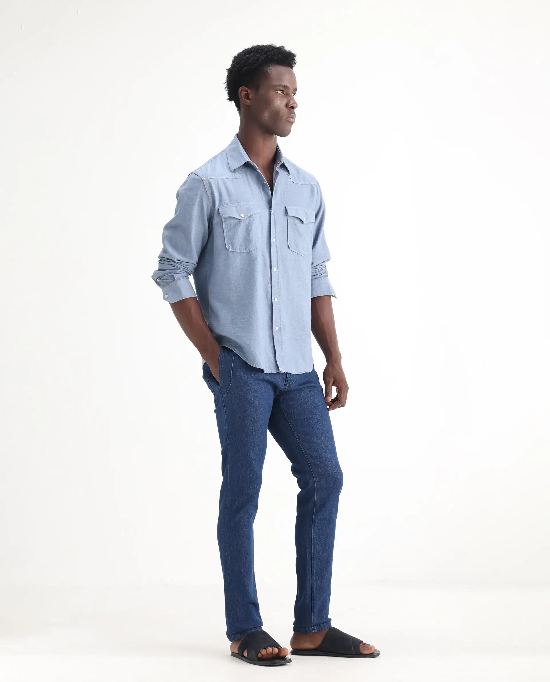 Rare Rabbit Men's Osmar Blue Cotton Plain Hawk Slim Fit Jeans