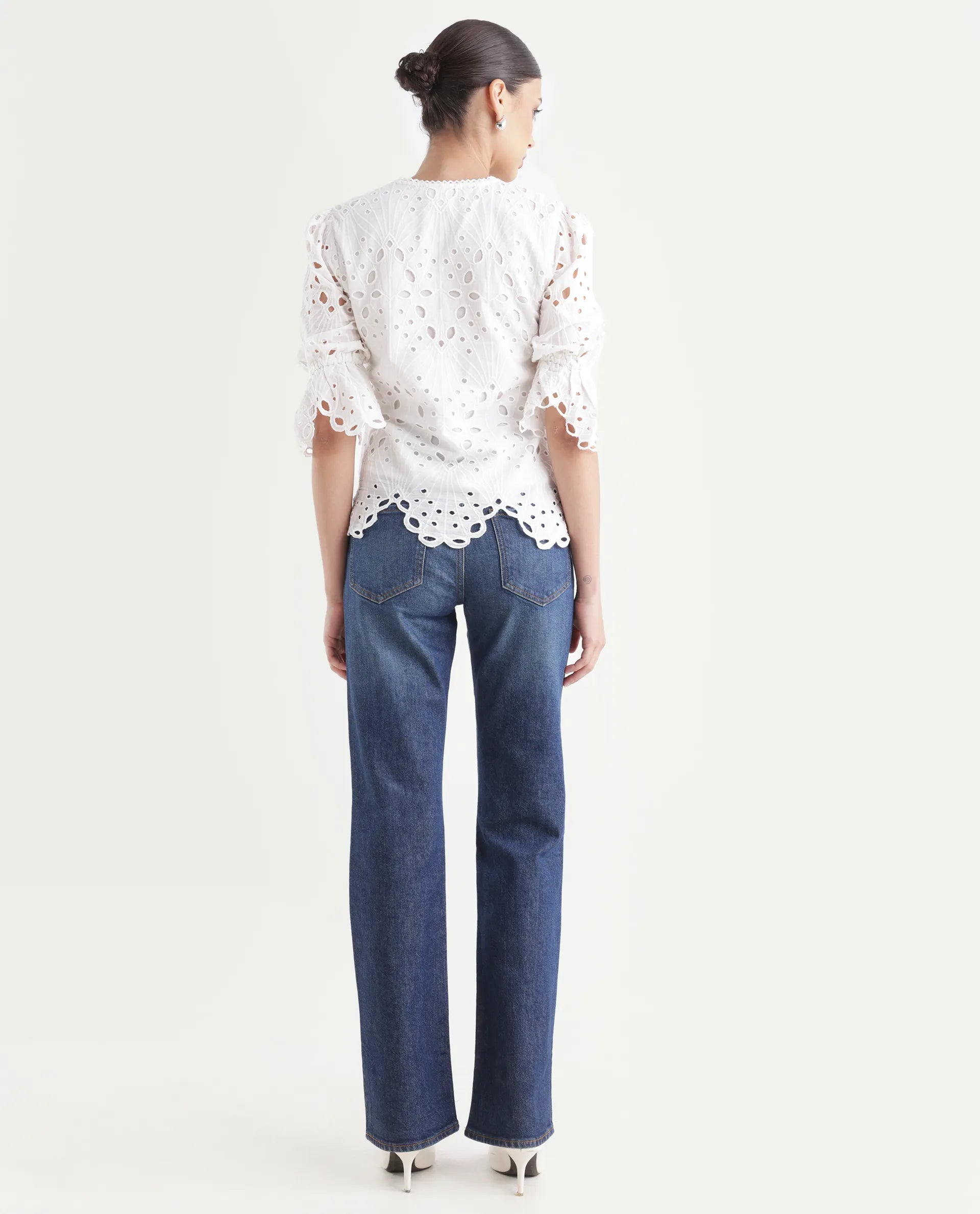 Rareism Women's Osseo Dark Blue Cotton Blend Plain Ankle Length Smart Straight Fit Jeans