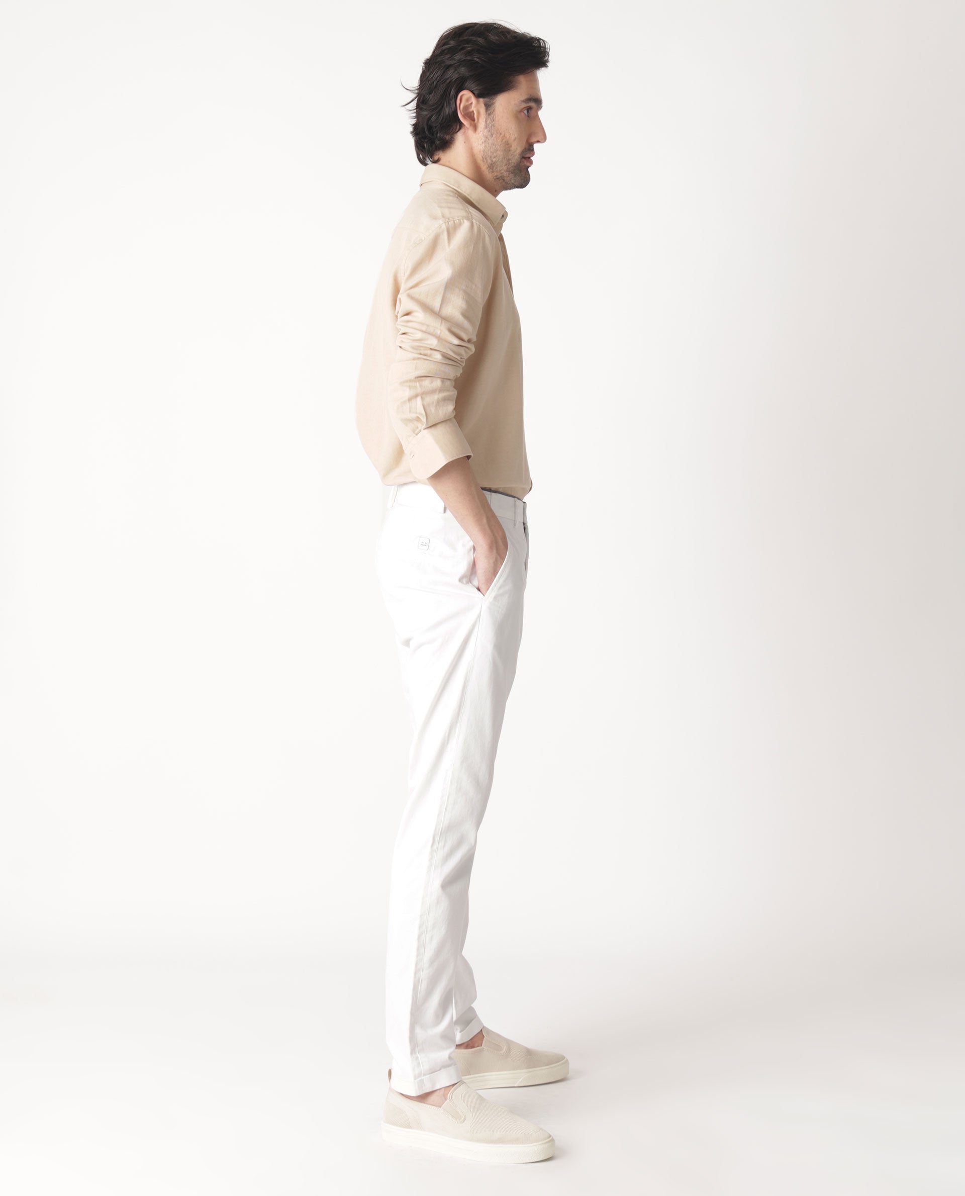 Rare Rabbit Mens Otago Beige Cotton Fabric Full Sleeves Regular Fit Solid Twill Shirt