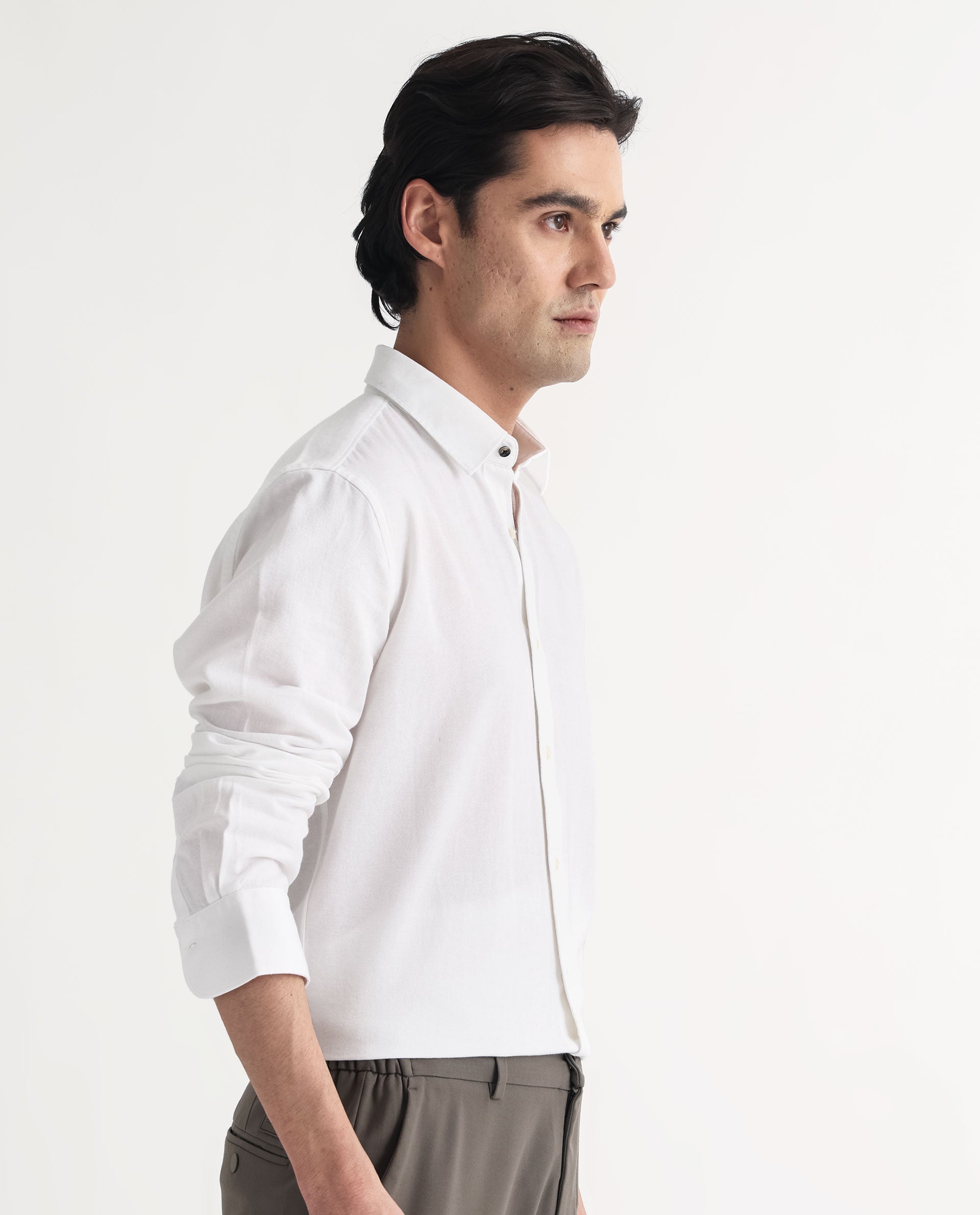 Rare Rabbit Mens Otago White Cotton Fabric Full Sleeves Regular Fit Solid Twill Shirt