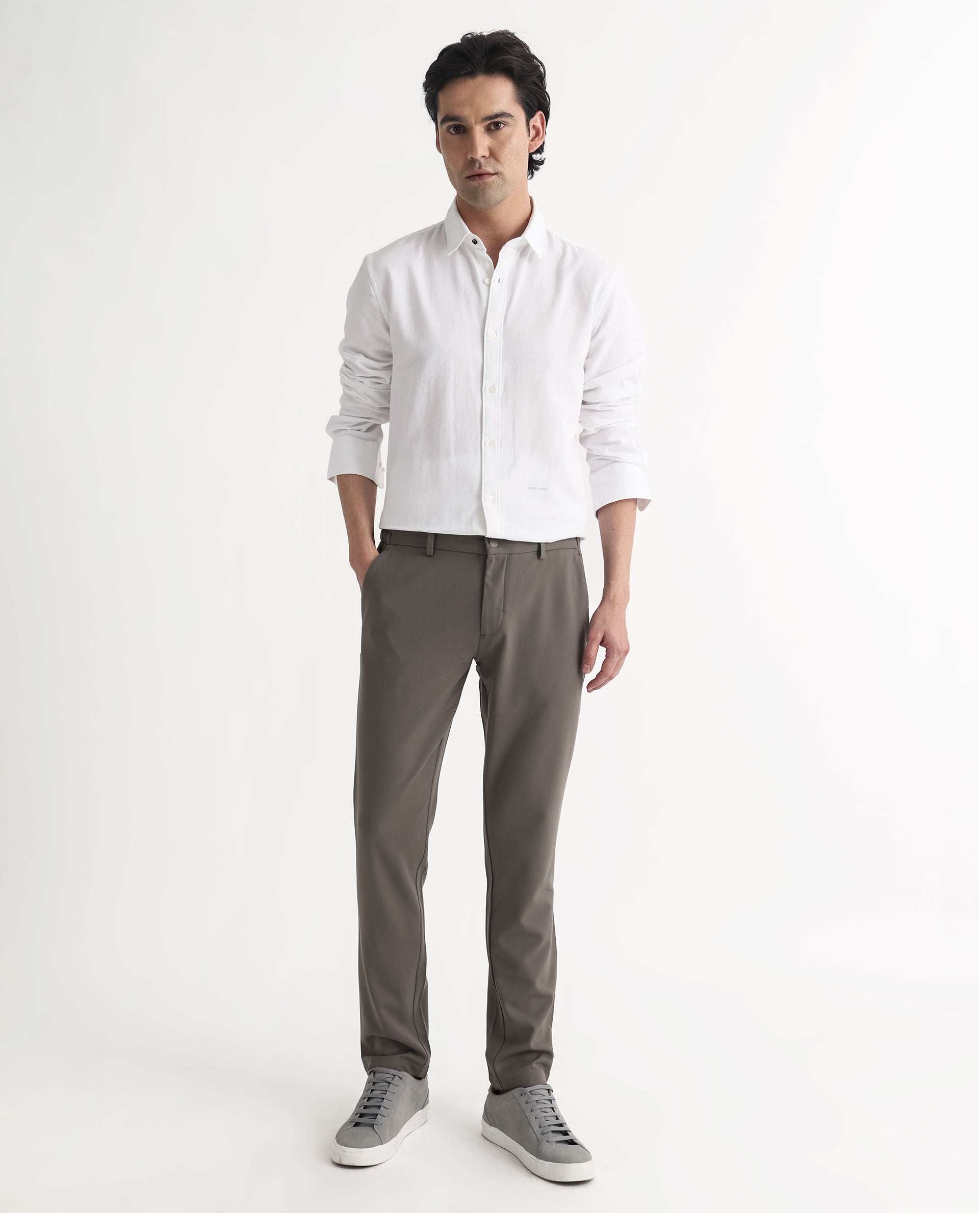 Rare Rabbit Mens Otago White Cotton Fabric Full Sleeves Regular Fit Solid Twill Shirt