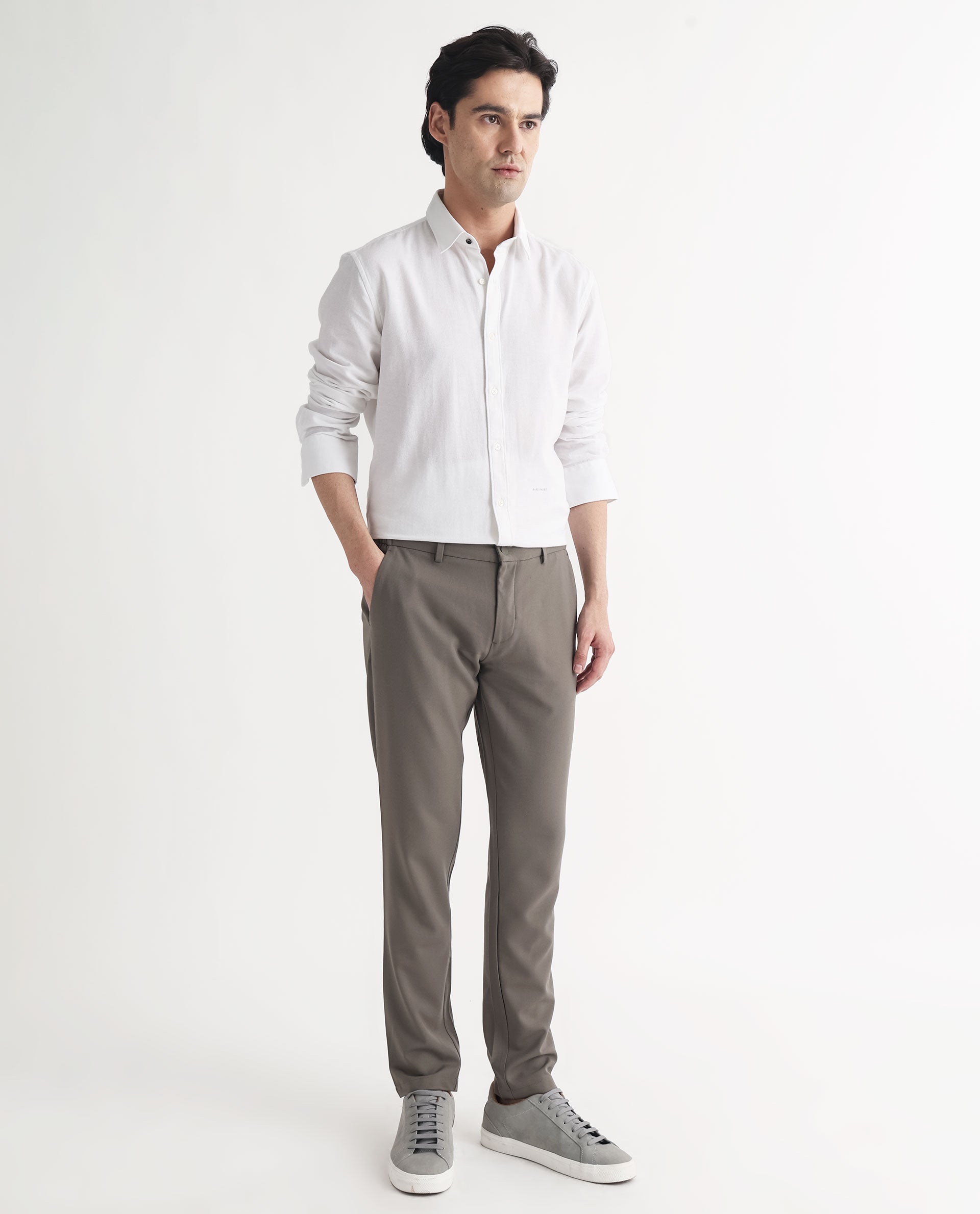 Rare Rabbit Mens Otago White Cotton Fabric Full Sleeves Regular Fit Solid Twill Shirt