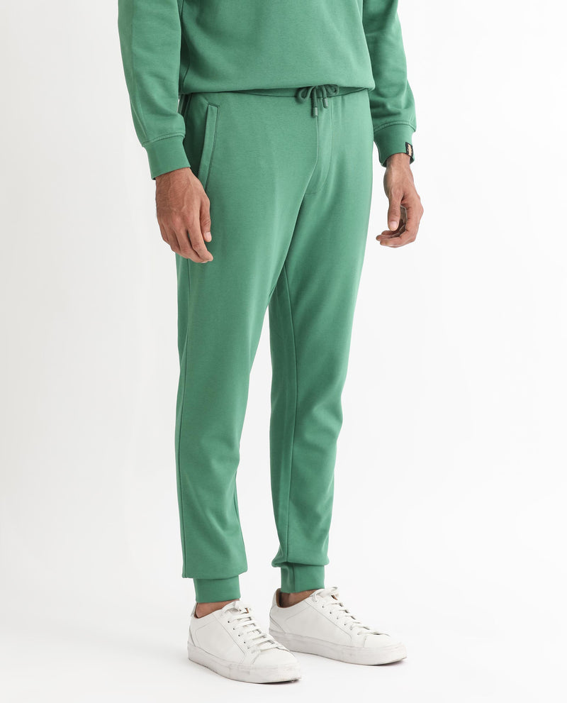 RARE RABBIT MENS OTARI GREEN TRACK PANT COTTON POLYESTER TERRY FABRIC MID RISE KNITTED DRAW STRING CLOSURE