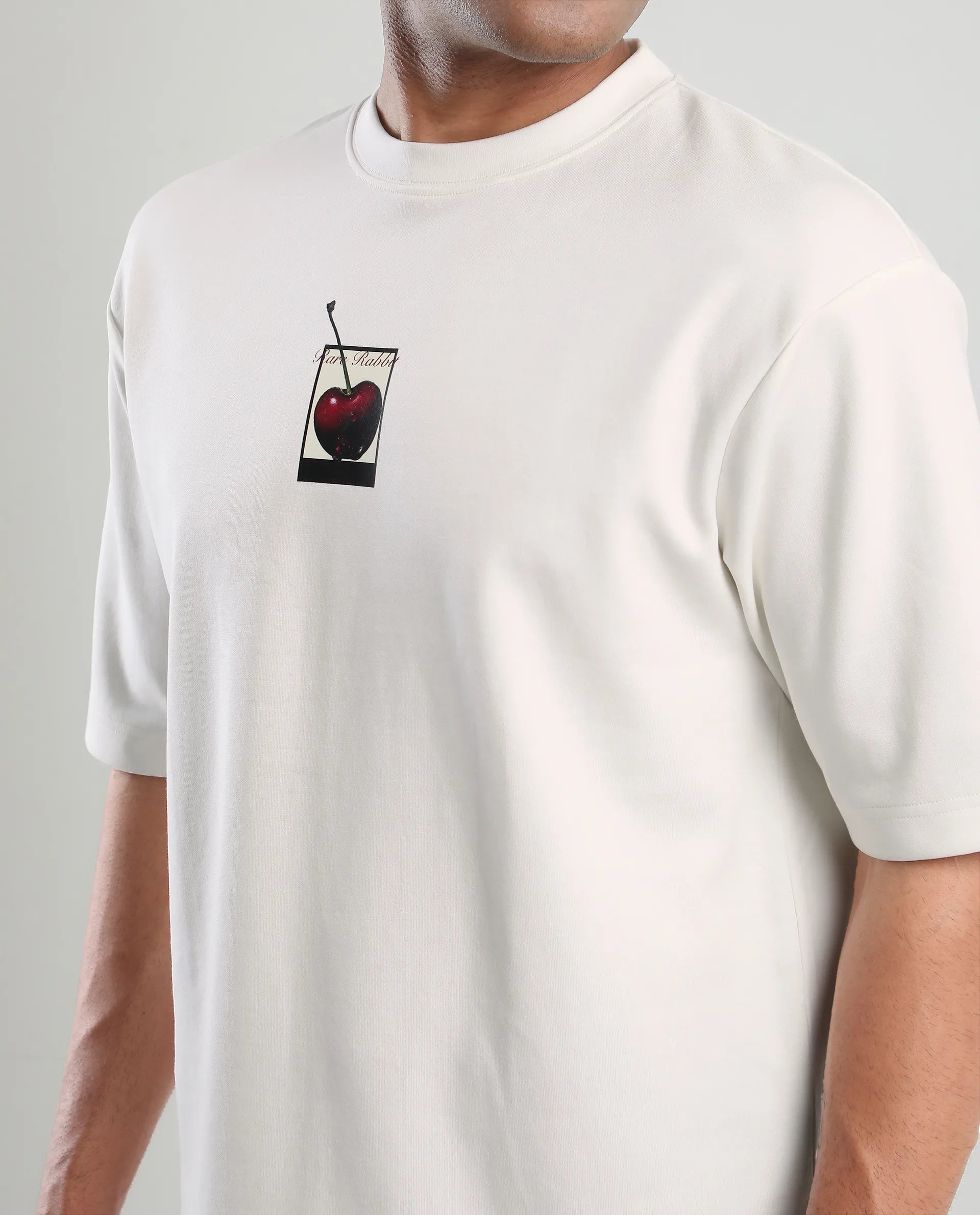 Rare Rabbit Men's Otar Off White Cotton Blend Graphic Print Regular Fit Half Sleeve Crew Neck T-Shirt