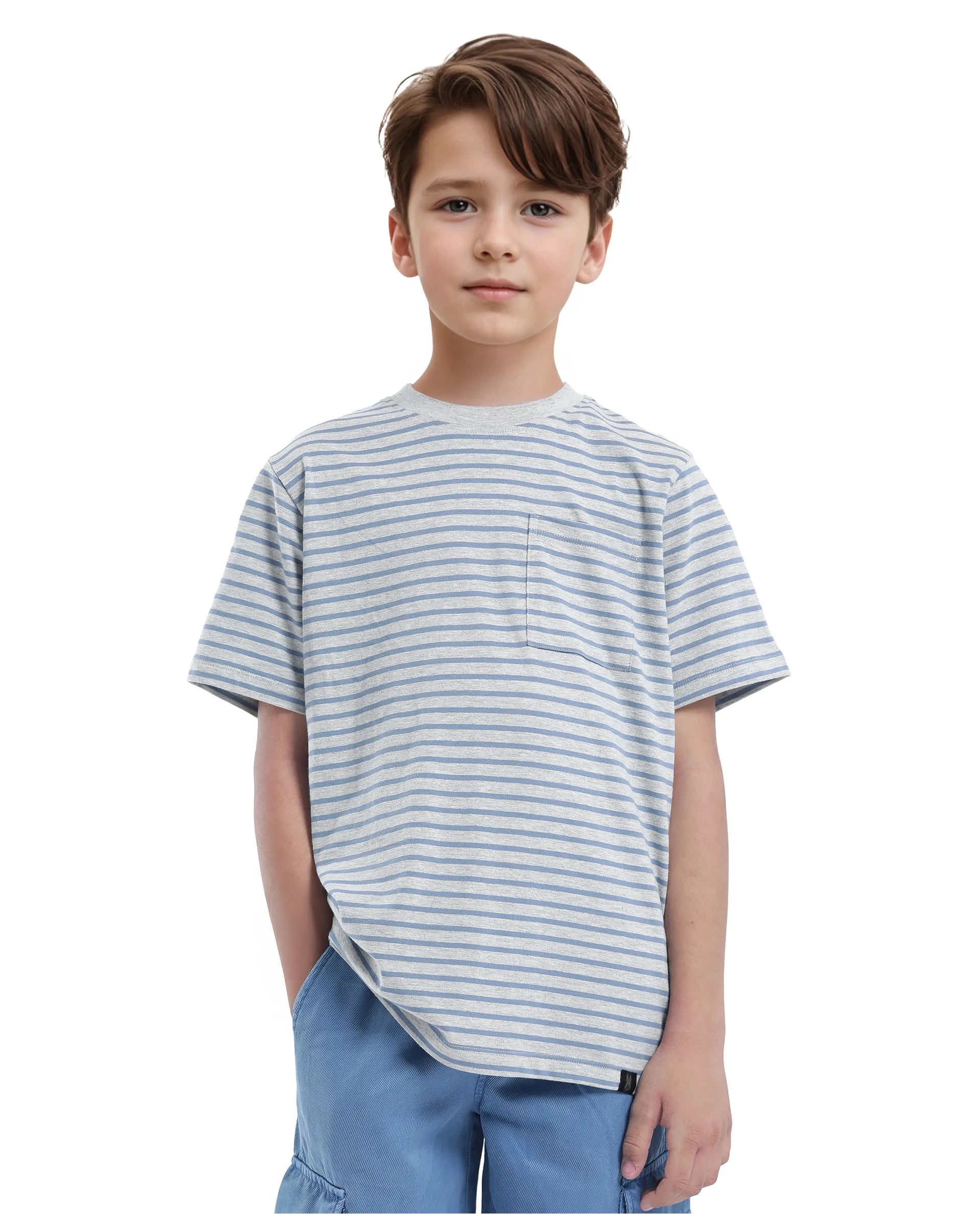 Rare Ones Kids Oto-4 Maroon,Dusky Blue Cotton Half Sleeve Striped Slip-On Closure Regular Fit T-Shirt (Pack Of 2)