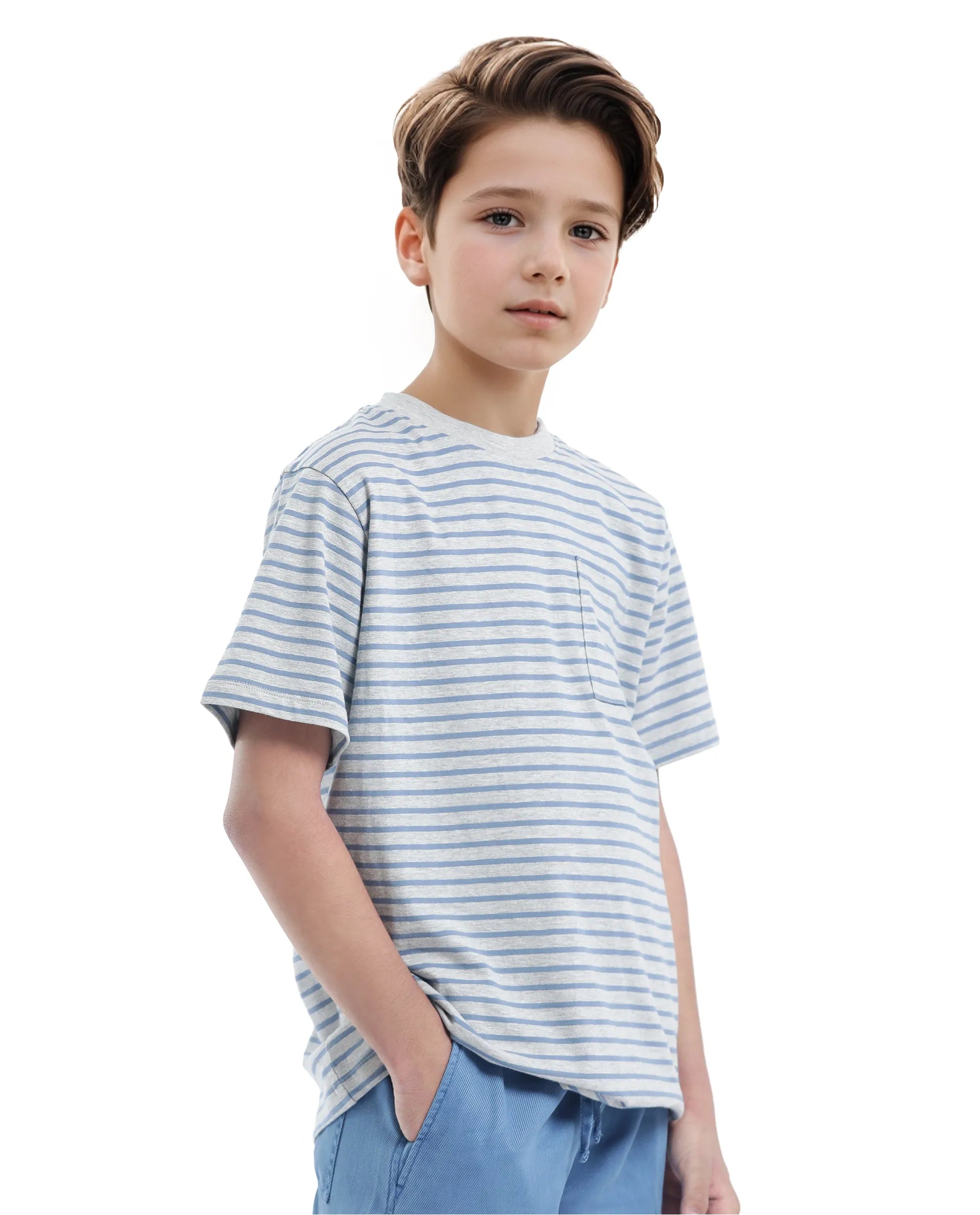Rare Ones Kids Oto-4 Maroon,Dusky Blue Cotton Half Sleeve Striped Slip-On Closure Regular Fit T-Shirt (Pack Of 2)