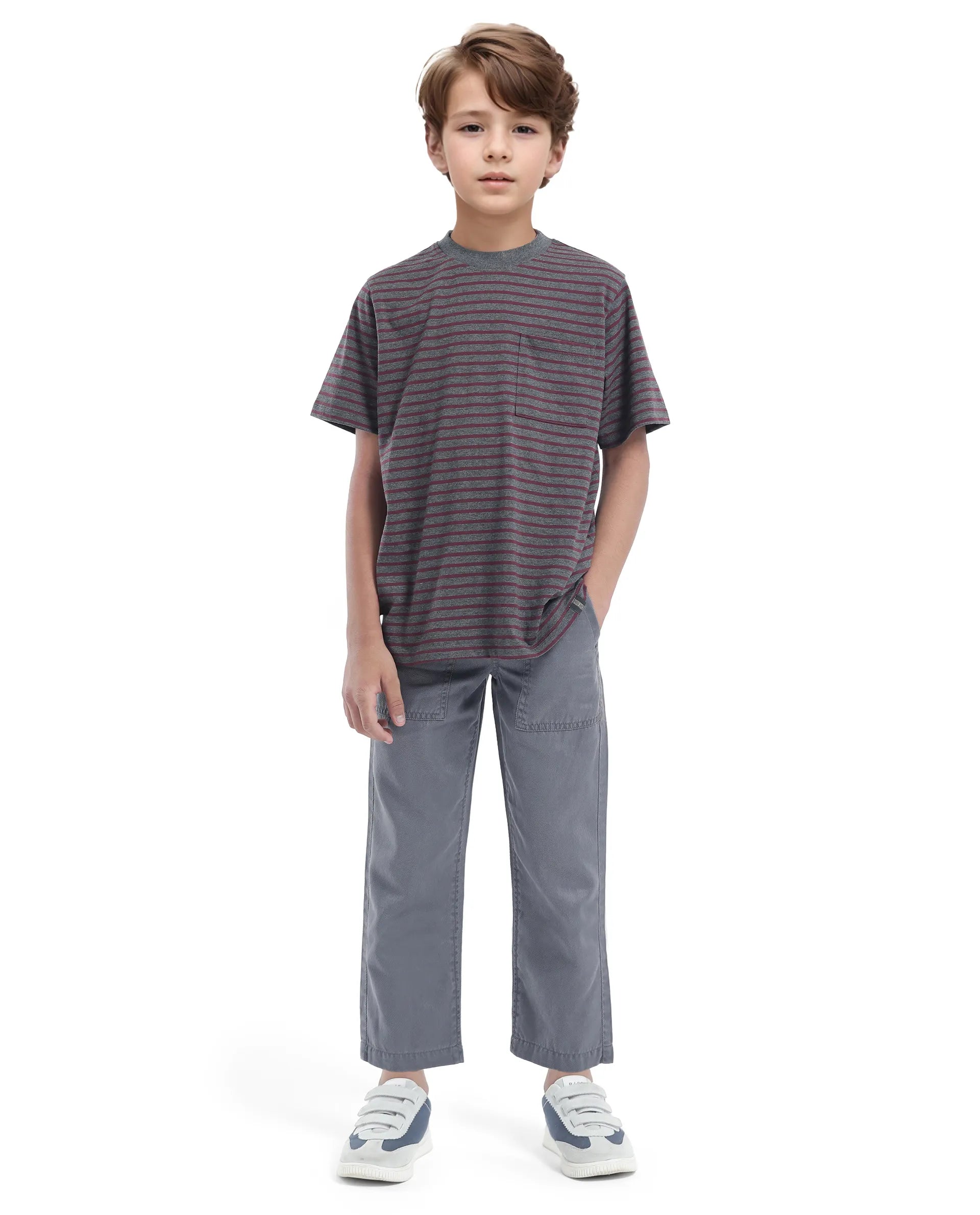 Rare Ones Kids Oto-4 Maroon,Dusky Blue Cotton Half Sleeve Striped Slip-On Closure Regular Fit T-Shirt (Pack Of 2)