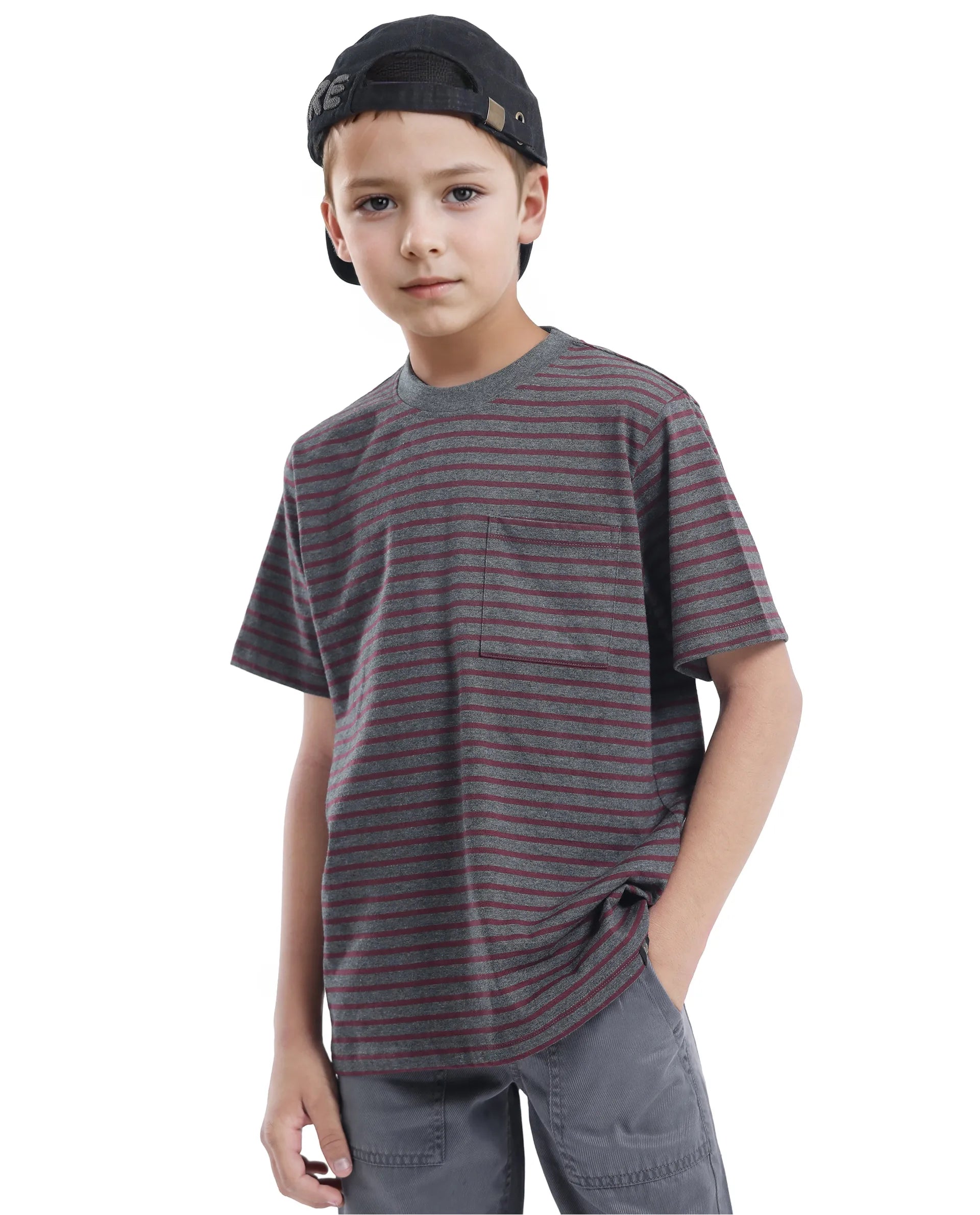 Rare Ones Kids Oto-4 Maroon,Dusky Blue Cotton Half Sleeve Striped Slip-On Closure Regular Fit T-Shirt (Pack Of 2)