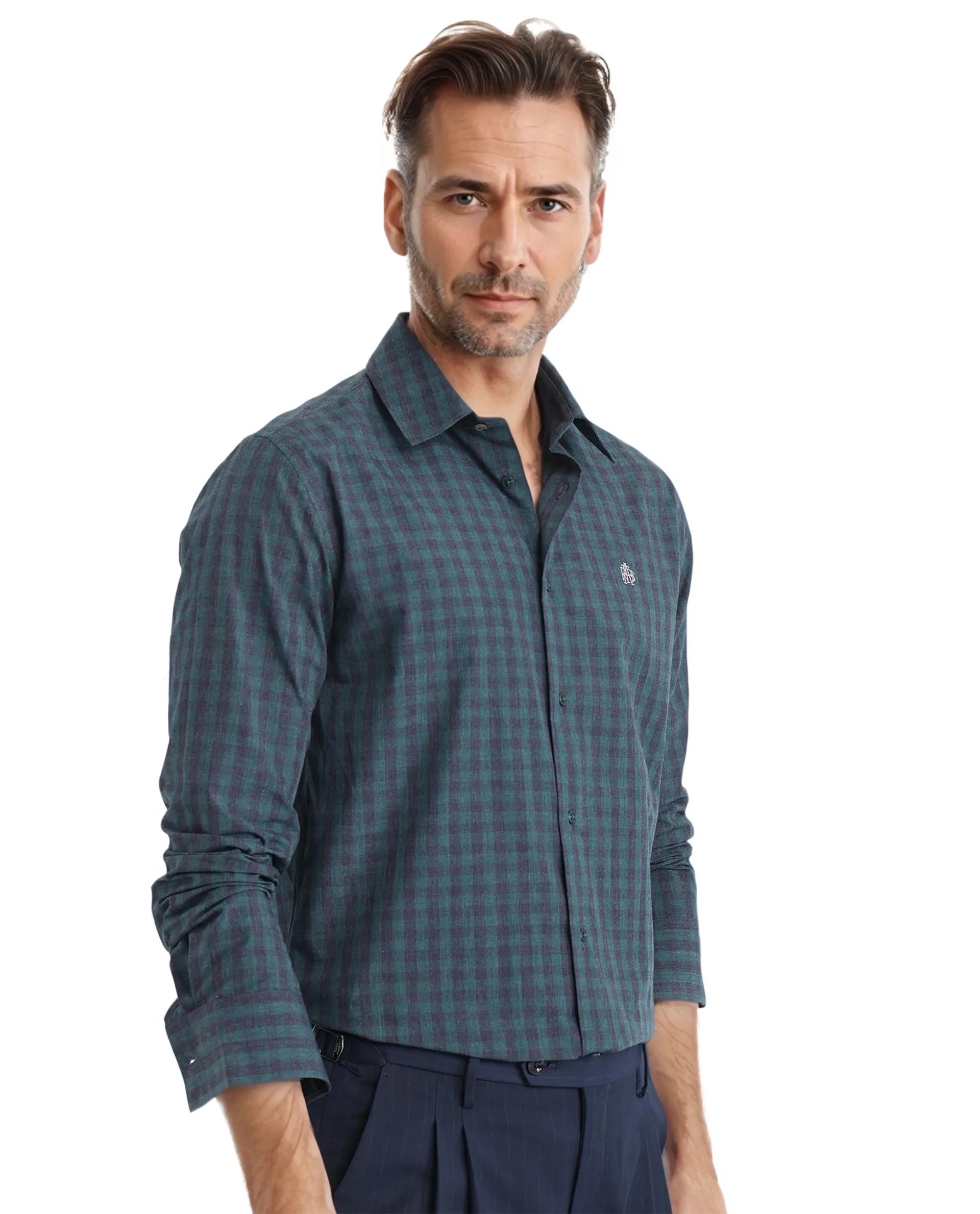 Rare Rabbit Men Otts Dark Green Cotton Poly Fabric Full Sleeve Regular Fit Checked Shirt