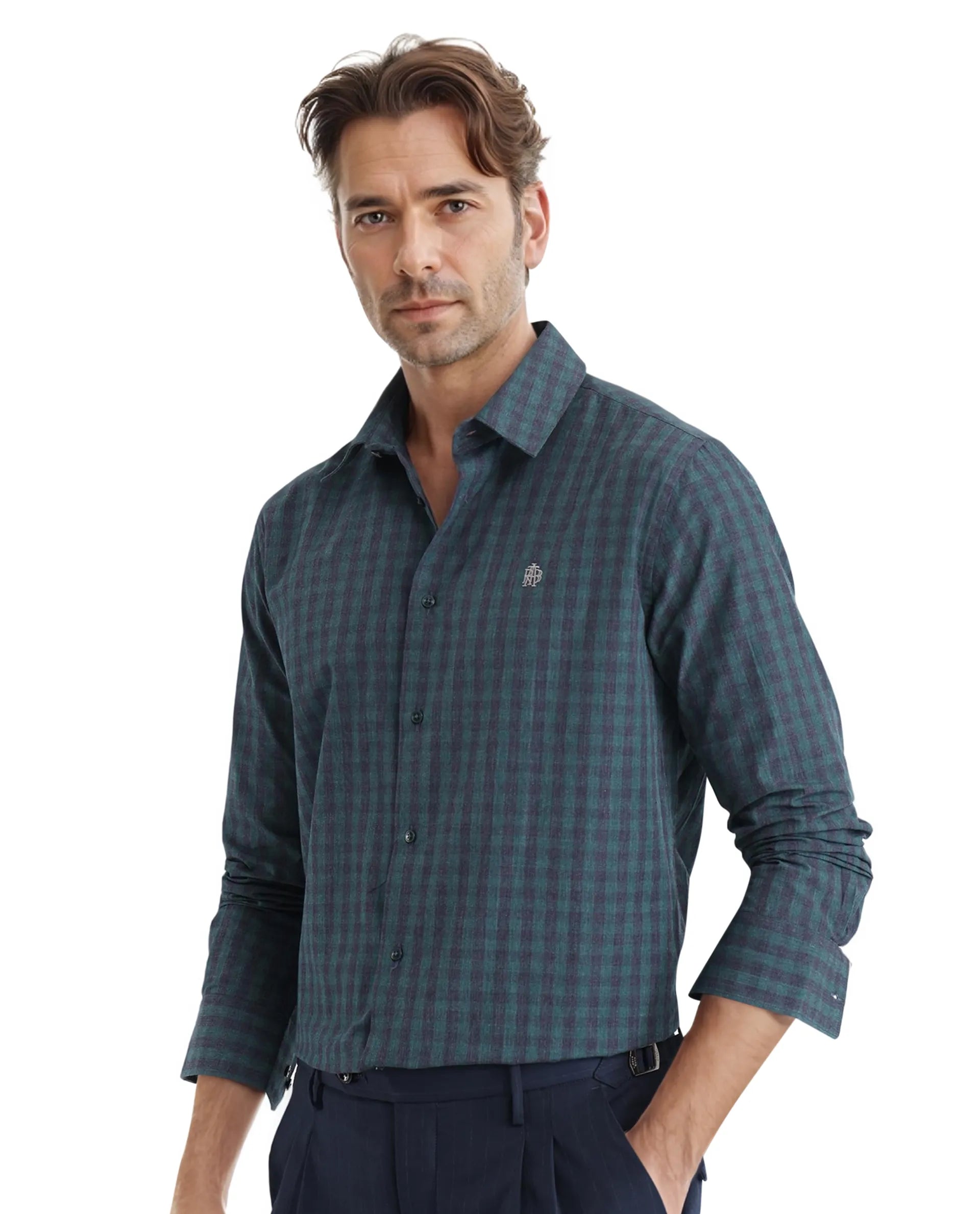 Rare Rabbit Men Otts Dark Green Cotton Poly Fabric Full Sleeve Regular Fit Checked Shirt