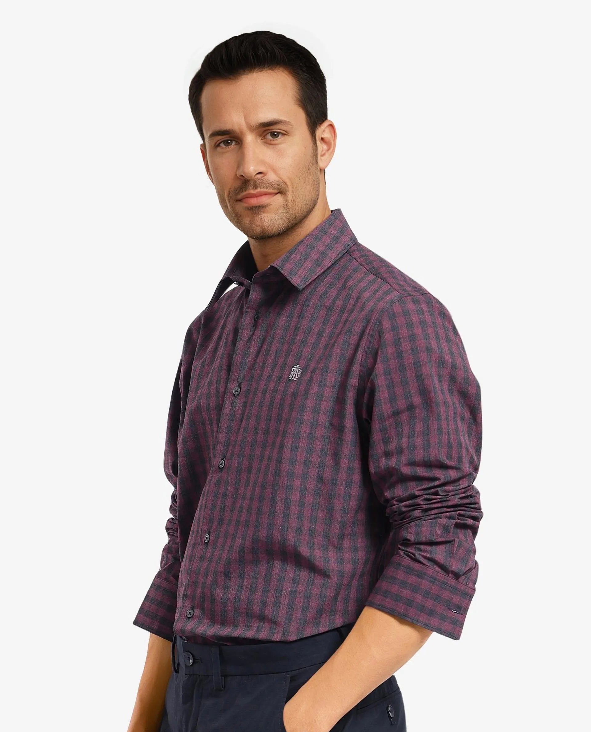 Rare Rabbit Men Otts Dark Maroon Cotton Poly Fabric Full Sleeve Regular Fit Checked Shirt