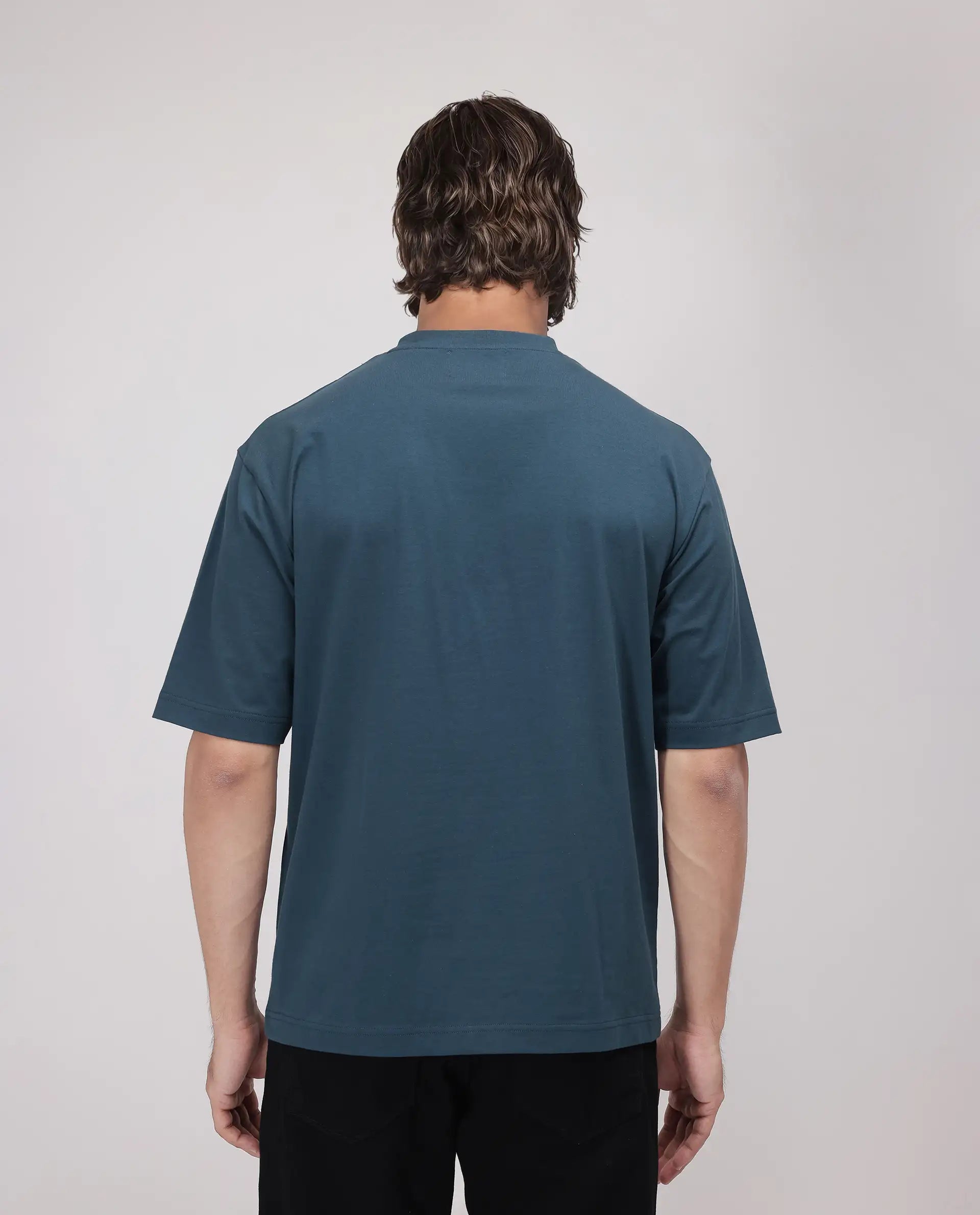 Rare Rabbit Men Ovem Dusky Teal Cotton Blend Fabric Short Sleeve Crew Neck Qlo Fit Abstract Print T-Shirt