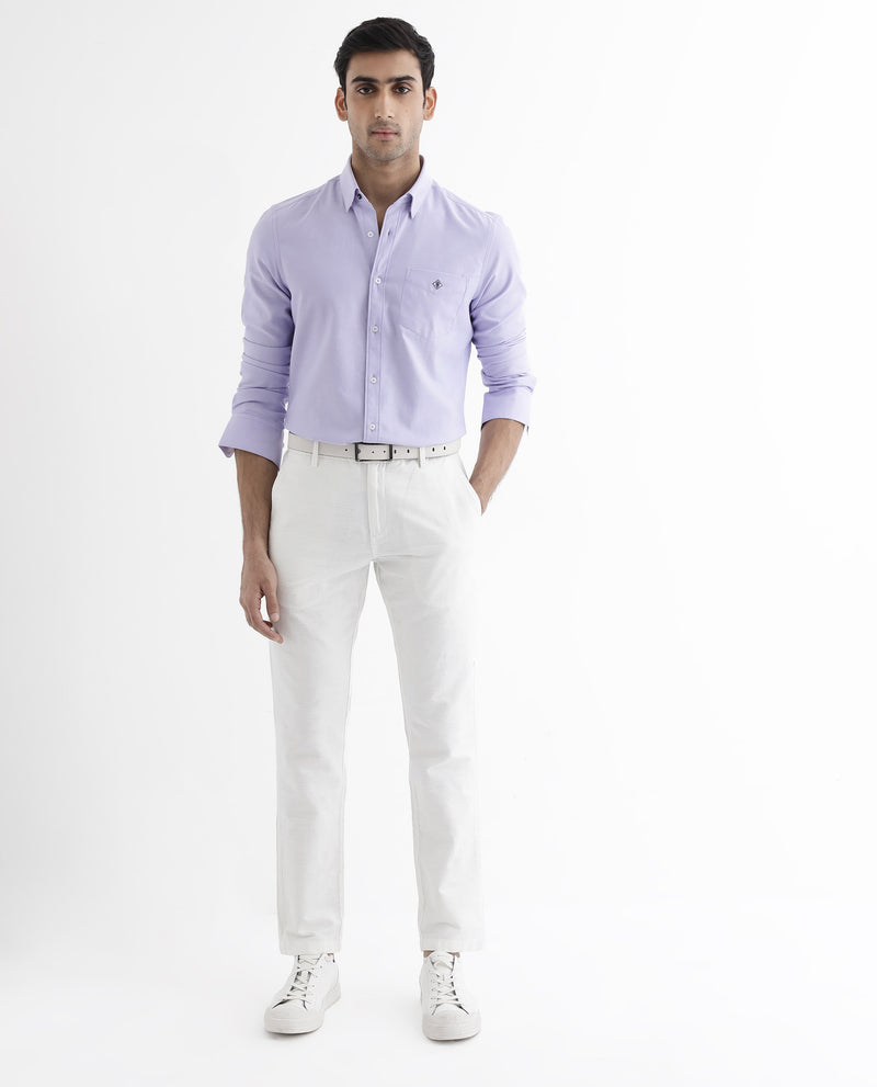 Rare Rabbit Men's Oxfom Grey Cotton Polyester Fabric Full Sleeves Button Down Collar Regular Fit Plain Formal Shirt main image 0