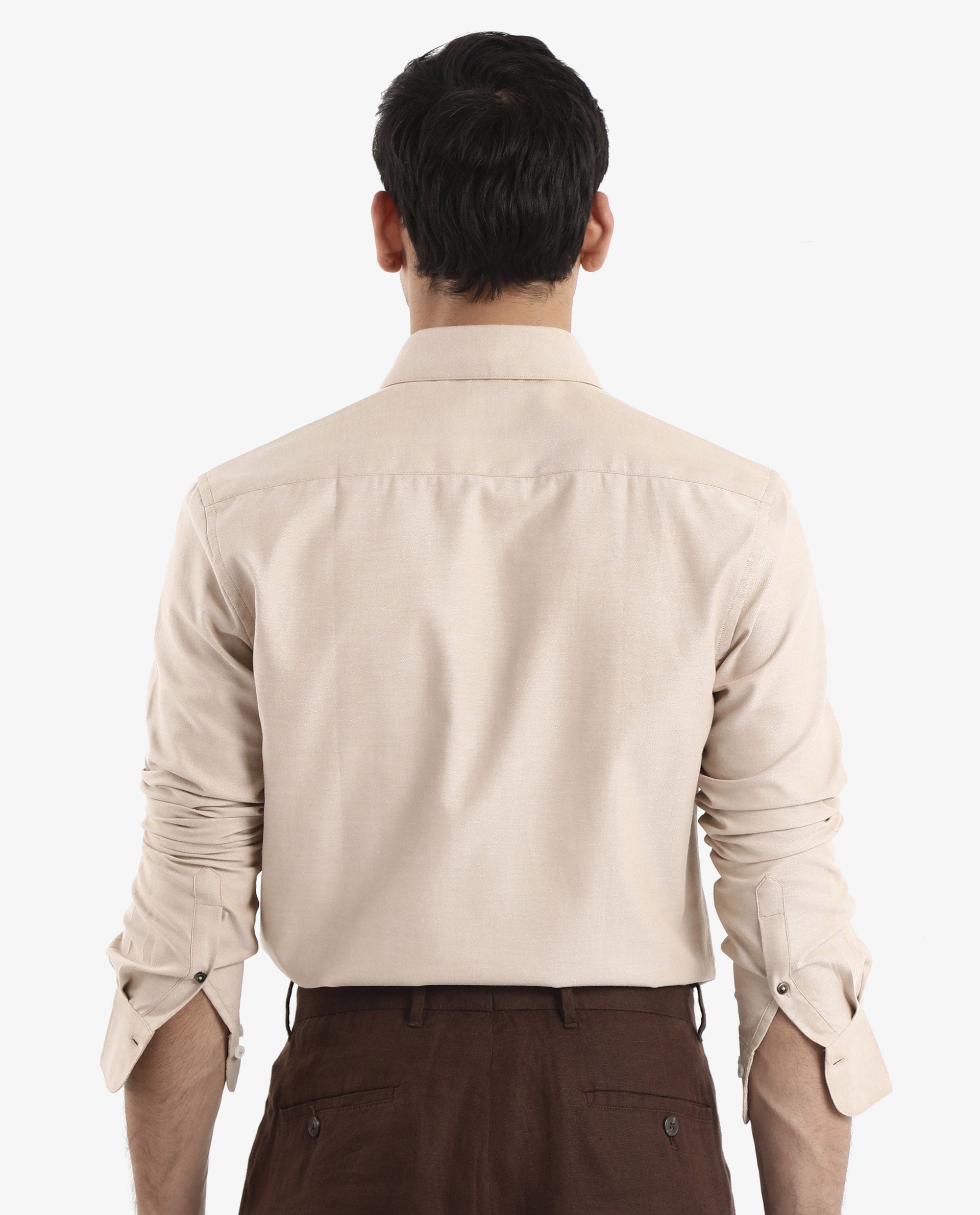 Rare Rabbit Men's Oxfom Beige Cotton Polyester Fabric Full Sleeves Button Down Collar Regular Fit Plain Formal Shirt