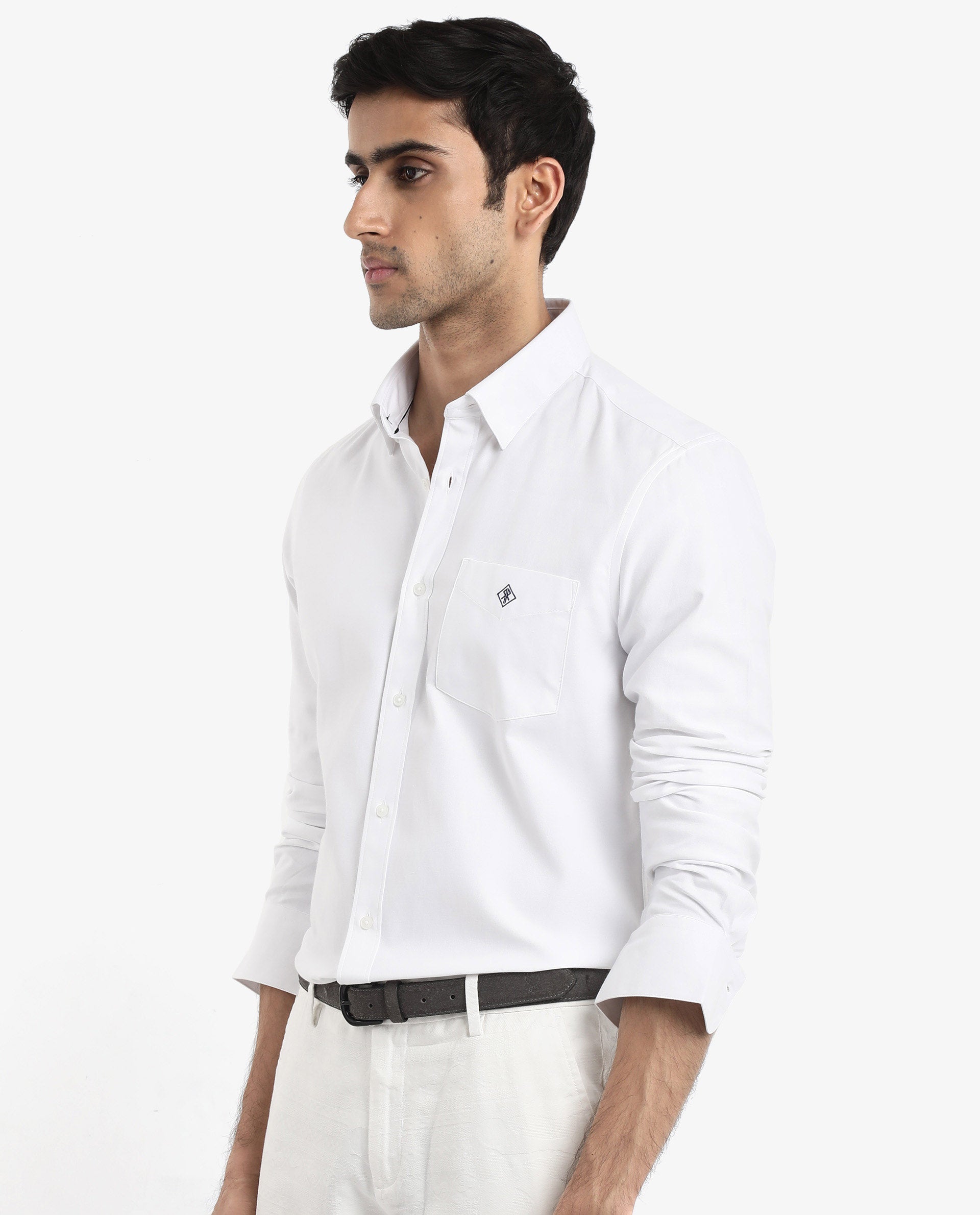 Rare Rabbit Men's Oxfom White Cotton Polyester Fabric Full Sleeves Button Down Collar Regular Fit Plain Formal Shirt