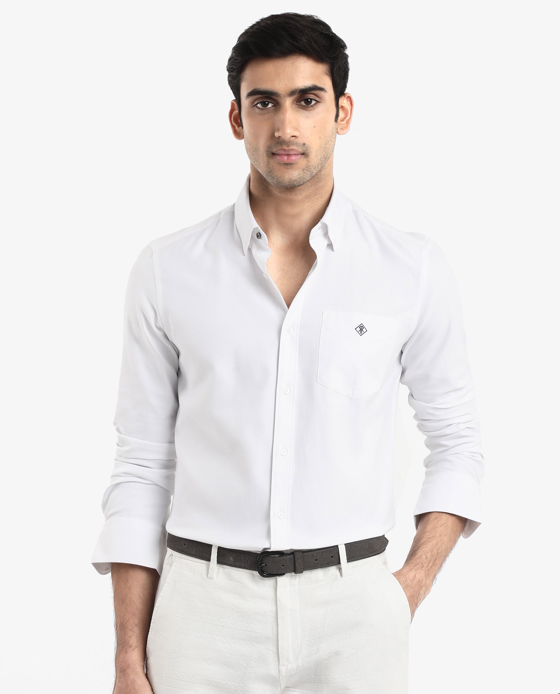 Rare Rabbit Men's Oxfom White Cotton Polyester Fabric Full Sleeves Button Down Collar Regular Fit Plain Formal Shirt