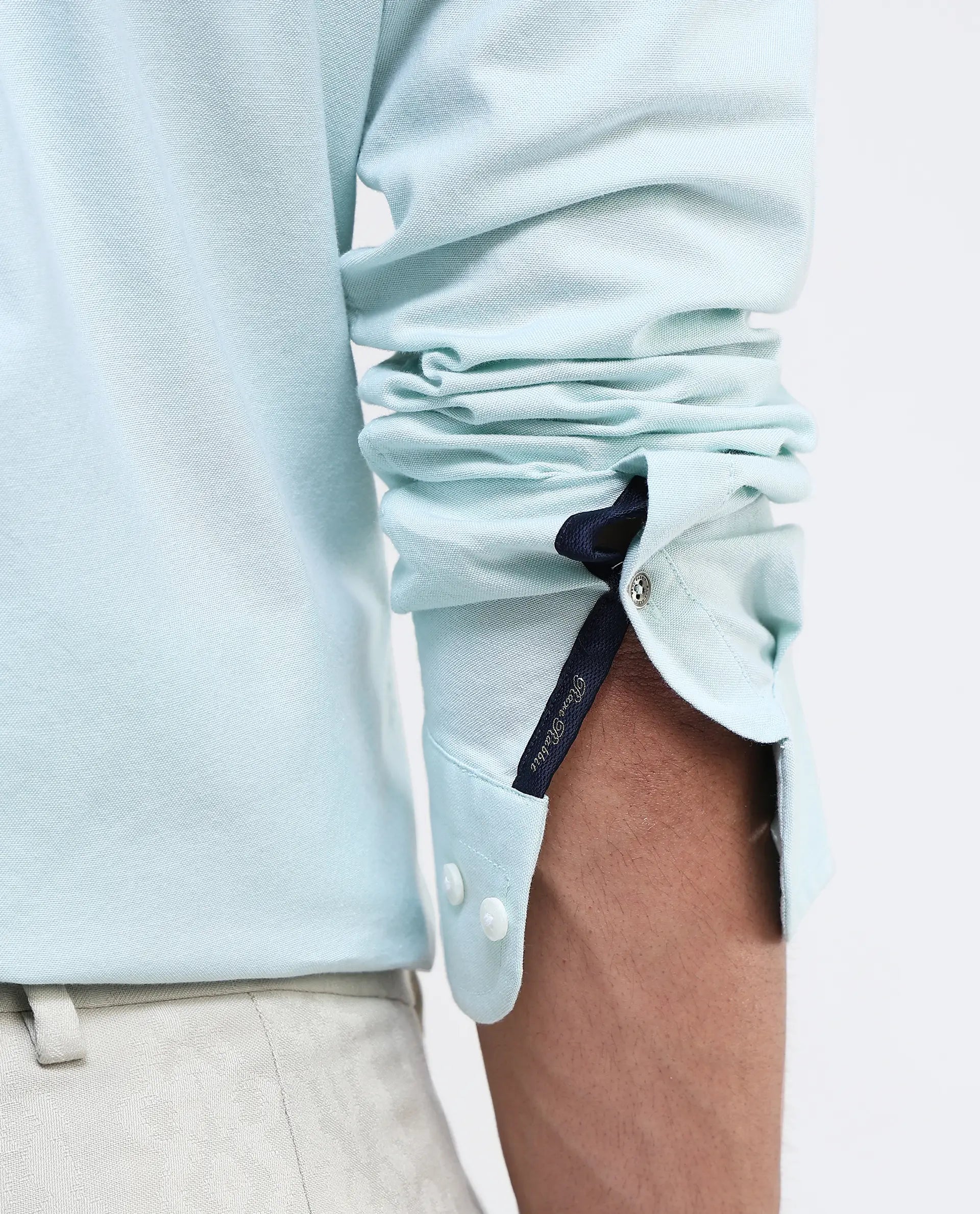 Rare Rabbit Men Oxob Pastel Green Full Sleeve Collared Neck Button Closure Regular Fit Plain Shirt