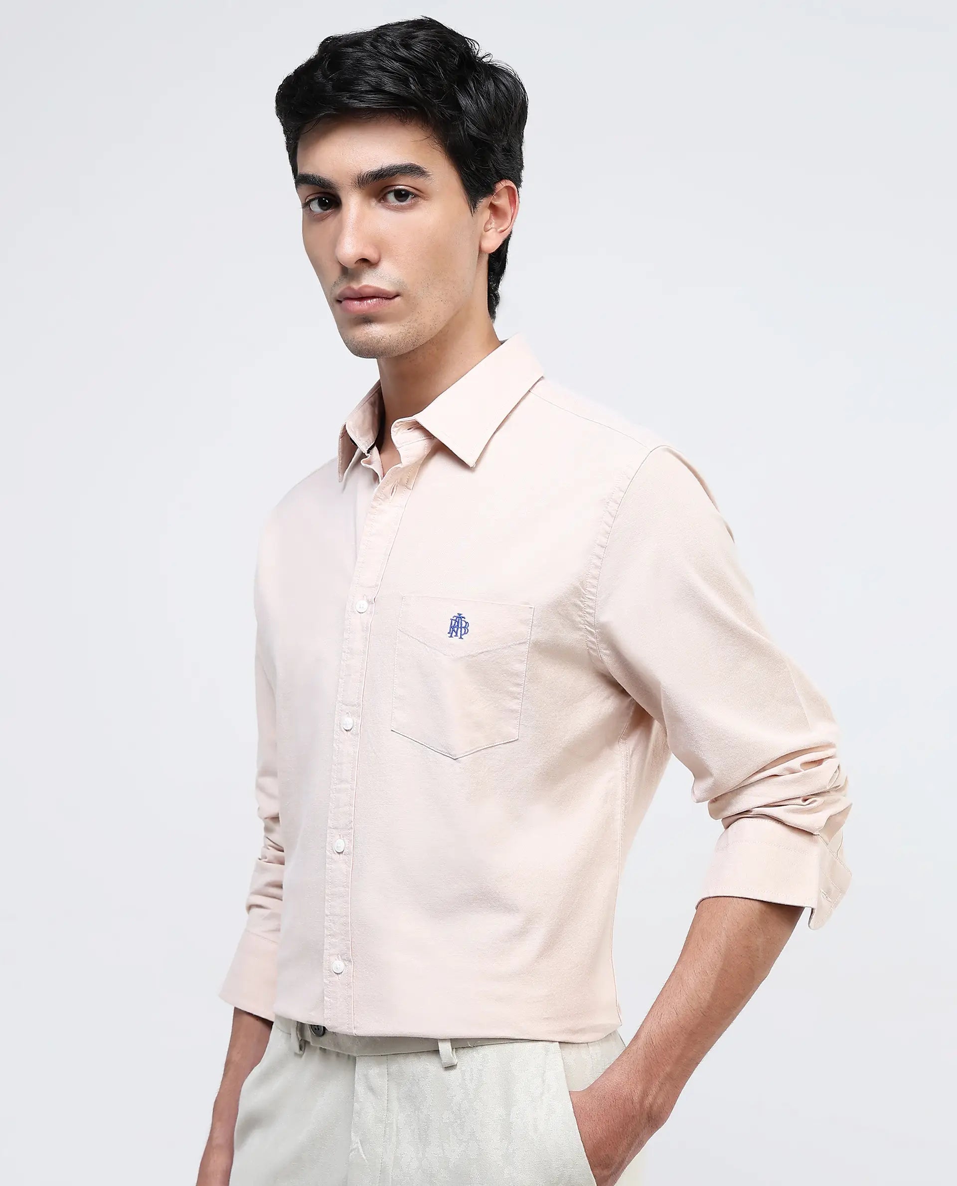 Rare Rabbit Men Oxob Pastel Mustard Full Sleeve Collared Neck Button Closure Regular Fit Plain Shirt