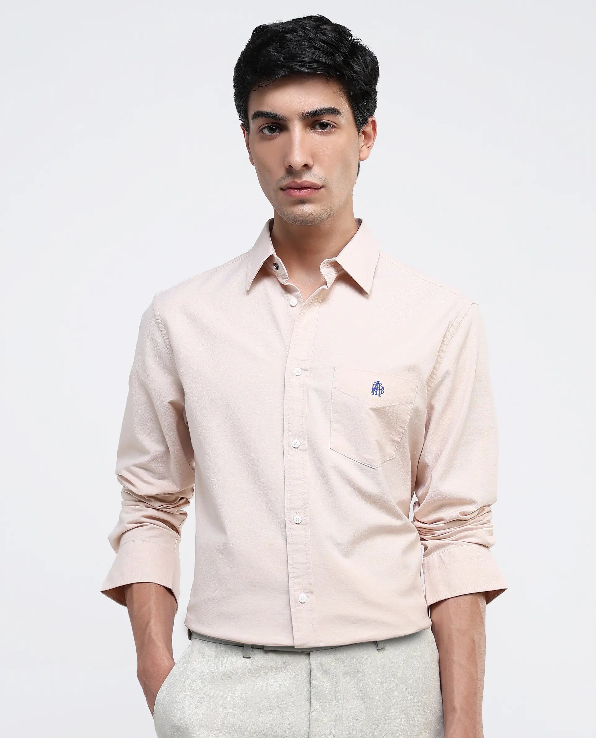 Rare Rabbit Men's Oxo Pastel Mustard Cotton Fabric Full Sleeve Collared Neck Button Closure Plain Shirt