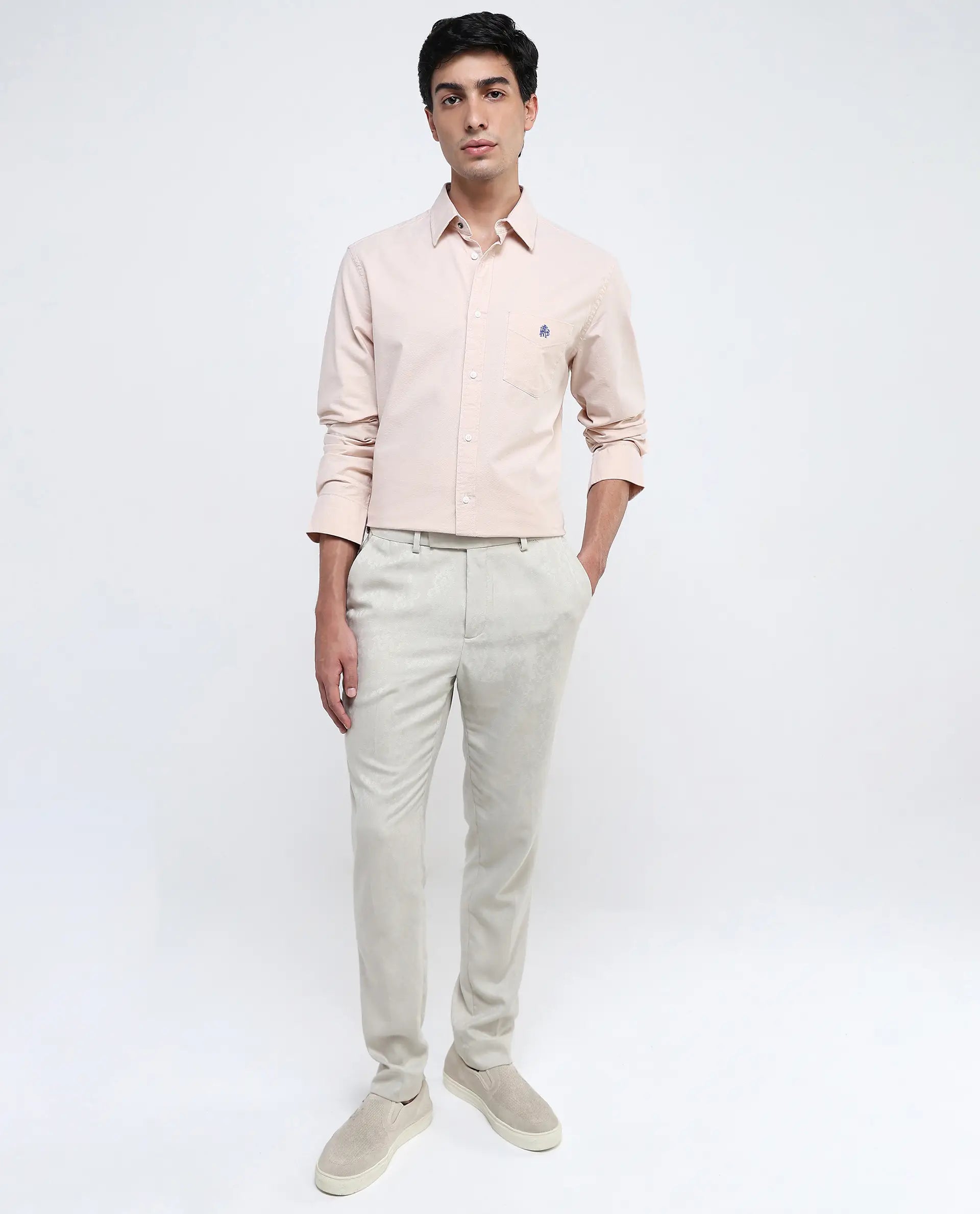 Rare Rabbit Men's Oxo Pastel Mustard Cotton Fabric Full Sleeve Collared Neck Button Closure Plain Shirt